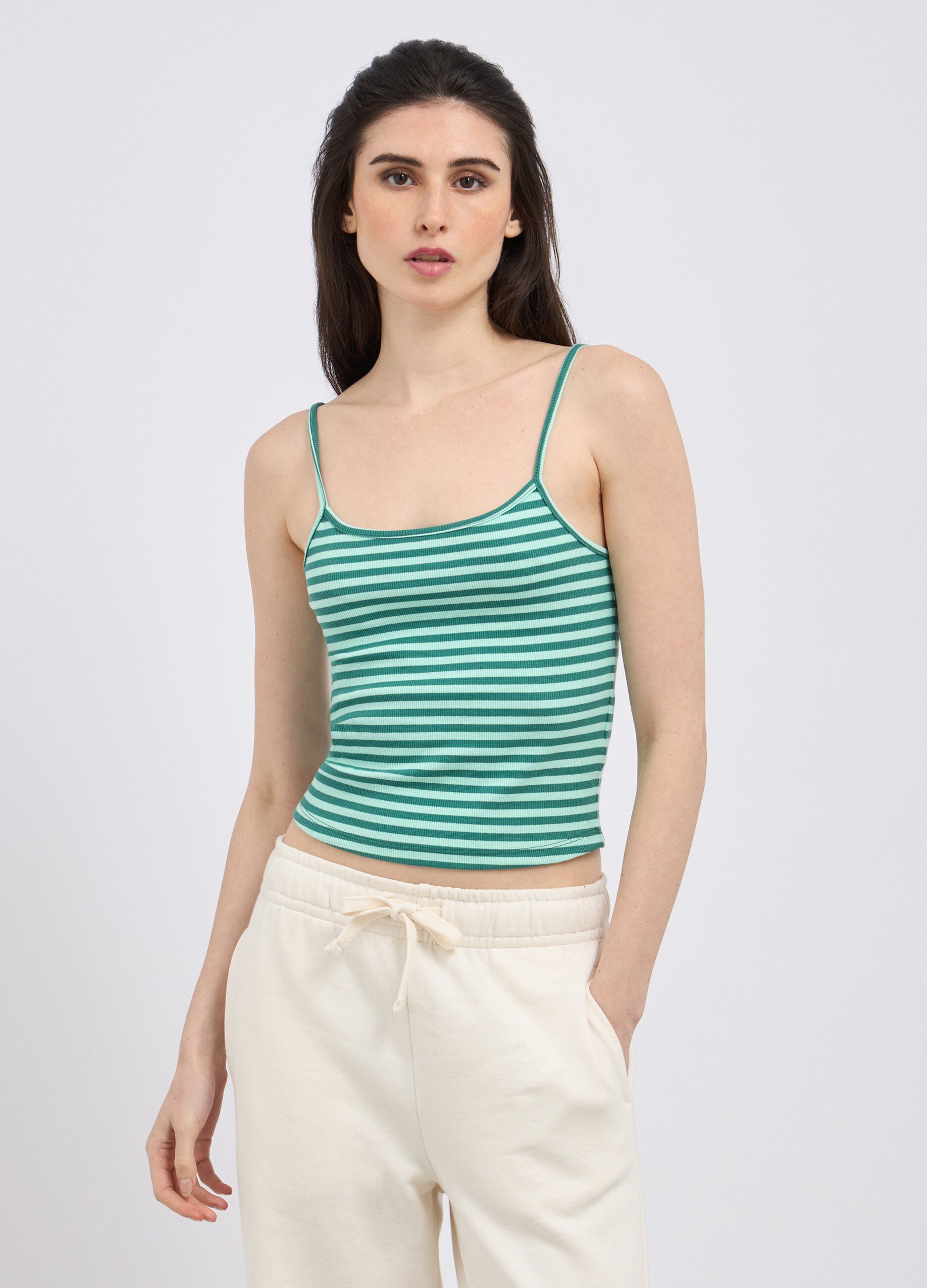 Top rigato in costina di cotone stretch donna_0