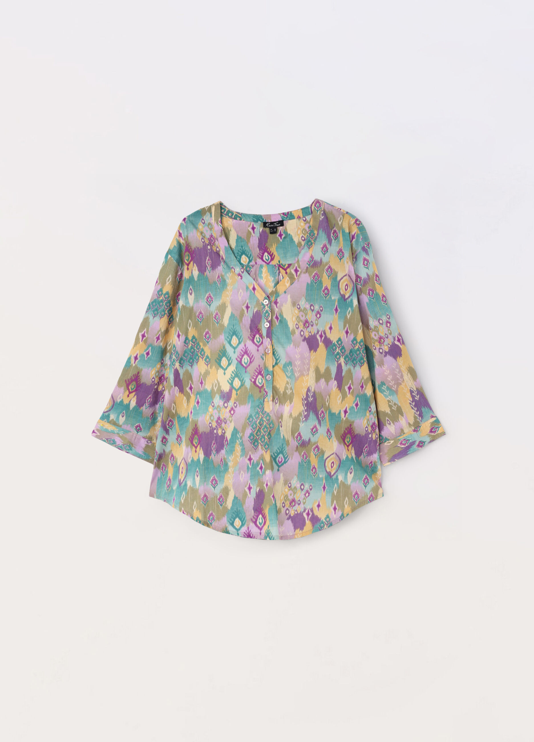 Blusa in puro cotone con stampa multicolor donna_0
