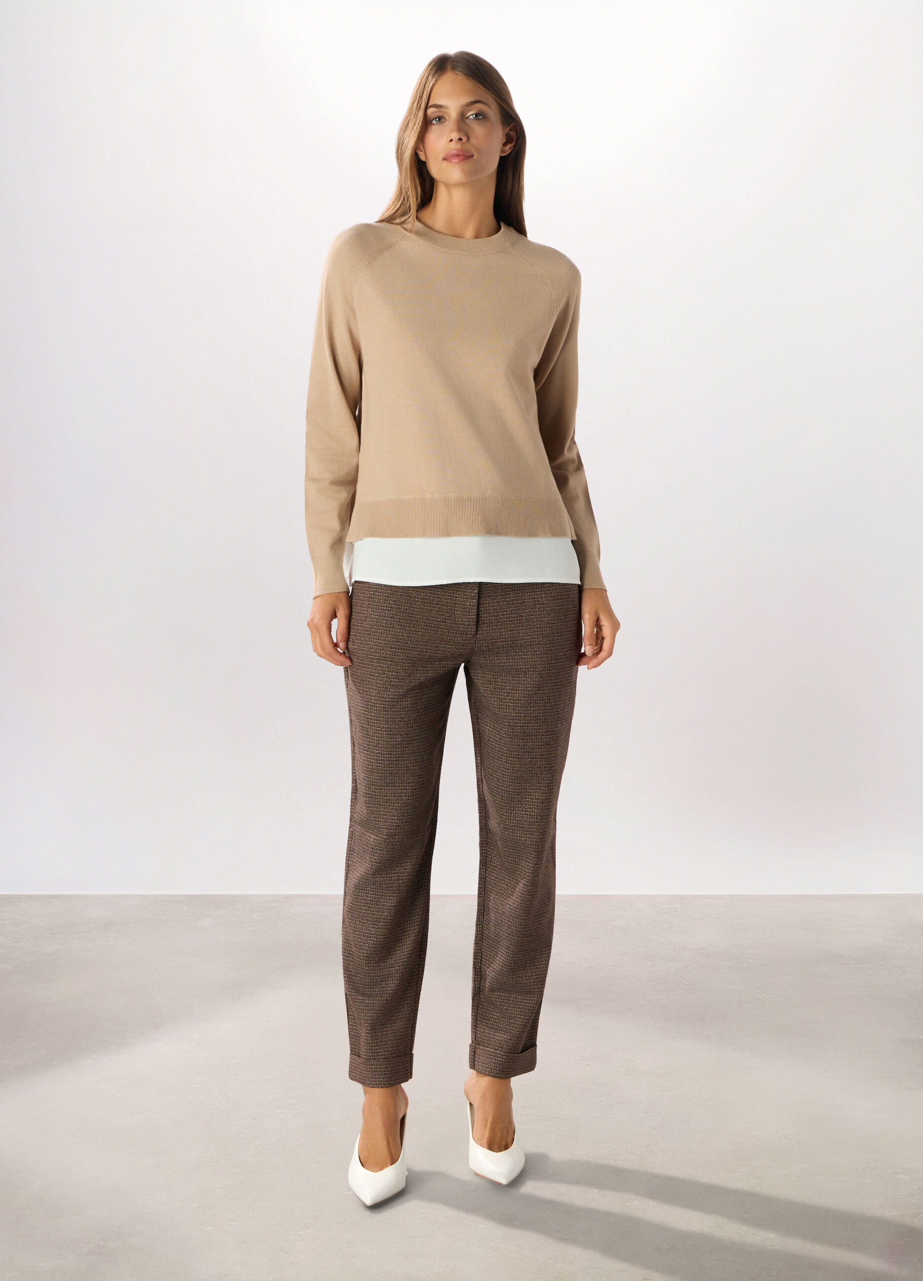 Pantaloni misto viscosa a quadri_0