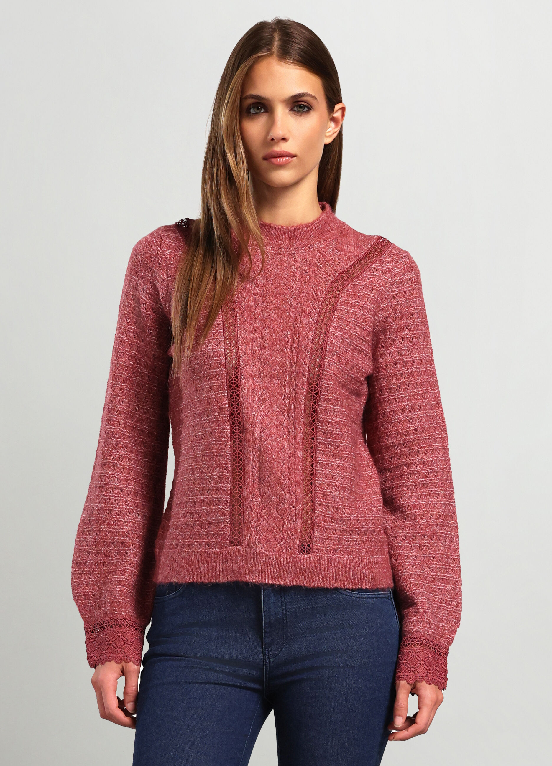 Girocollo tricot con inserti donna_0