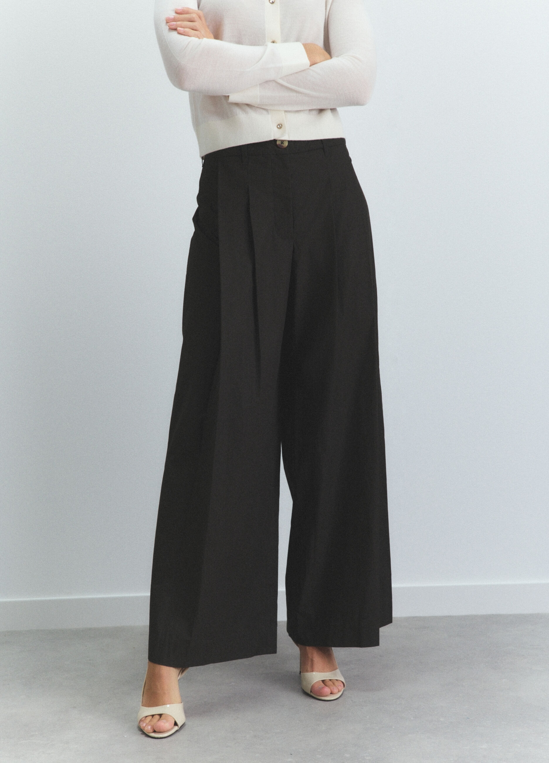 Pantaloni Fit Regular in popeline di puro cotone donna_1