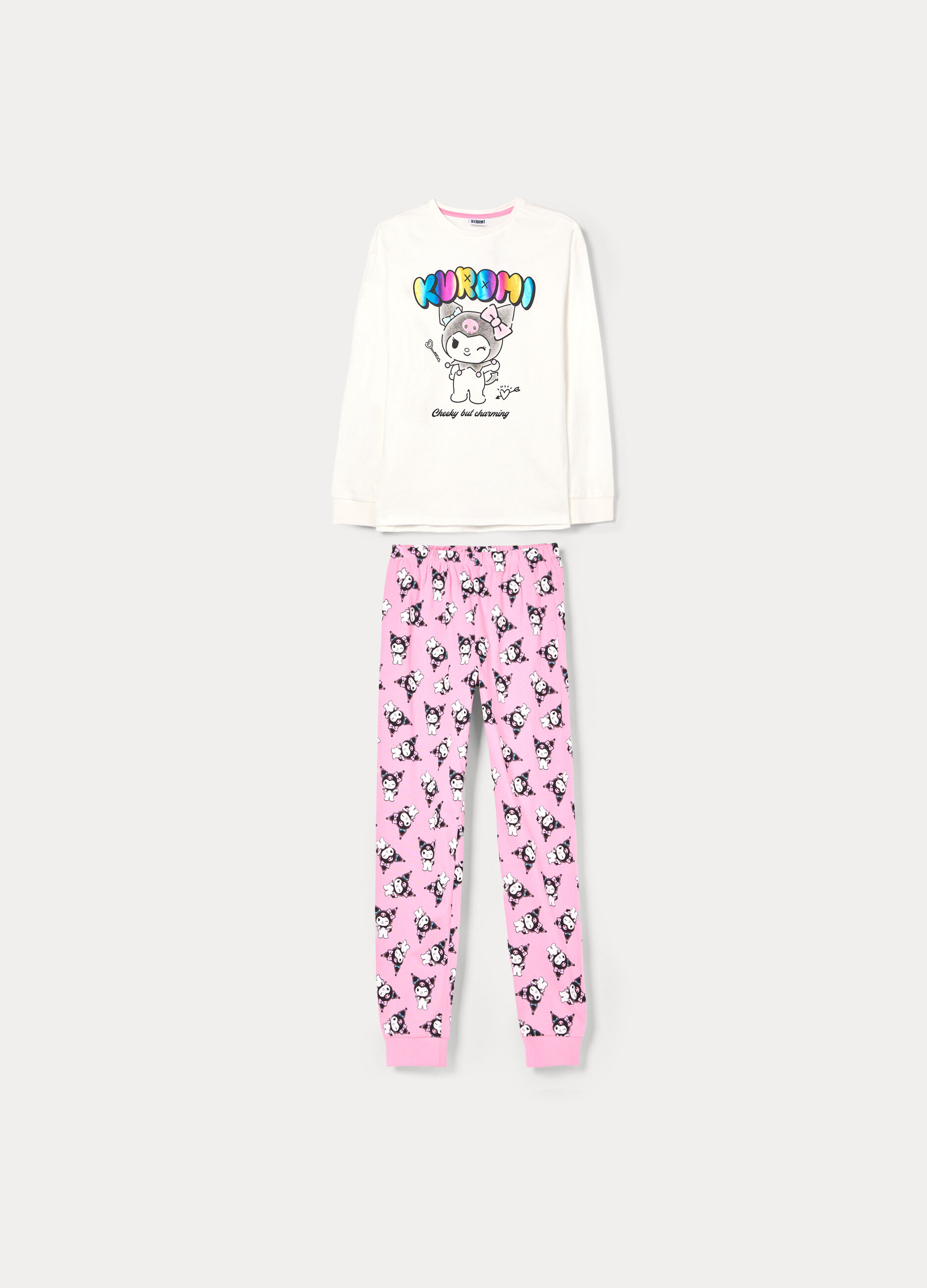 Set pigiama lungo Kuromi in jersey di puro cotone ragazza_0