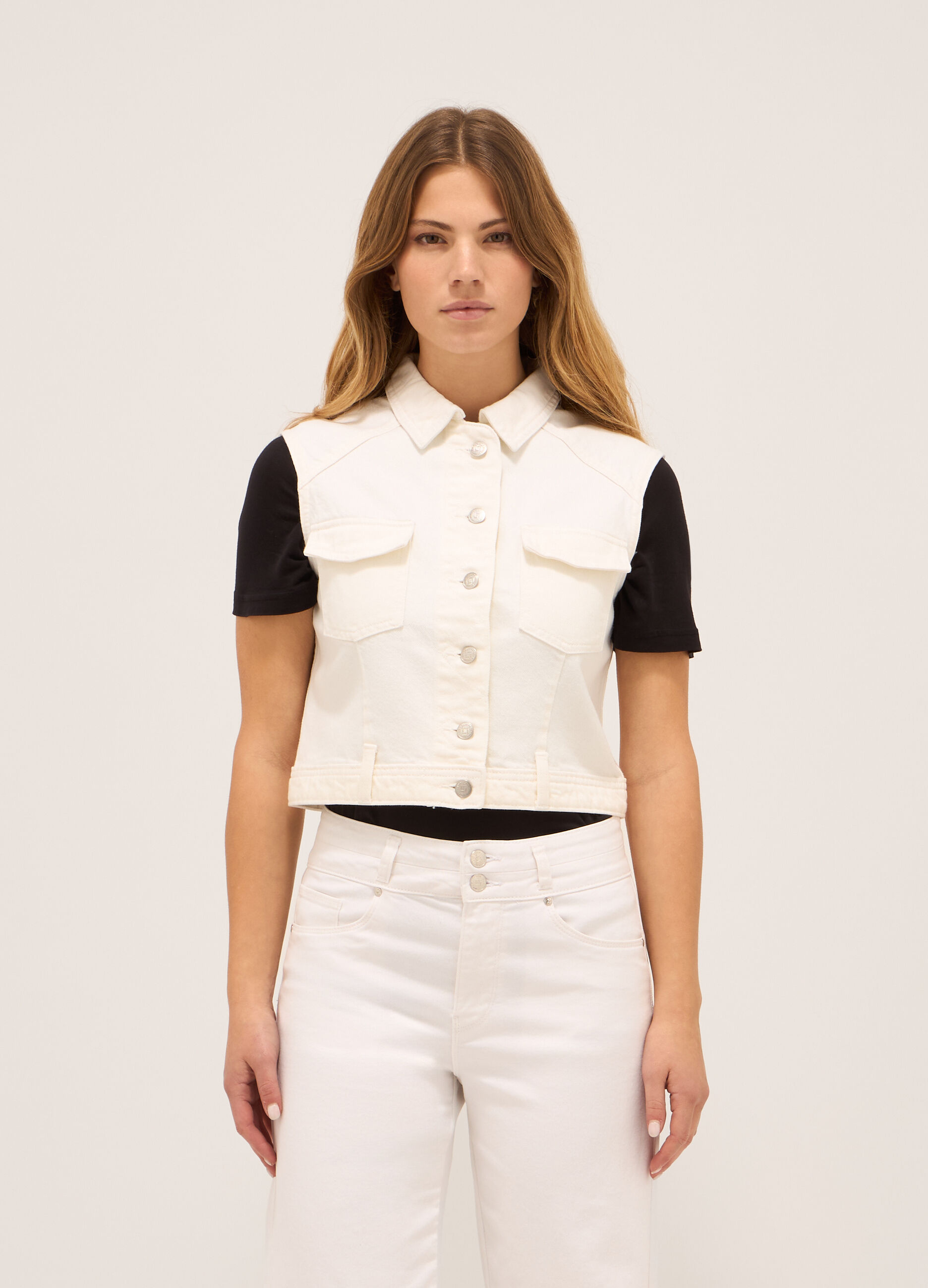 Gilet in denim di puro cotone donna_0
