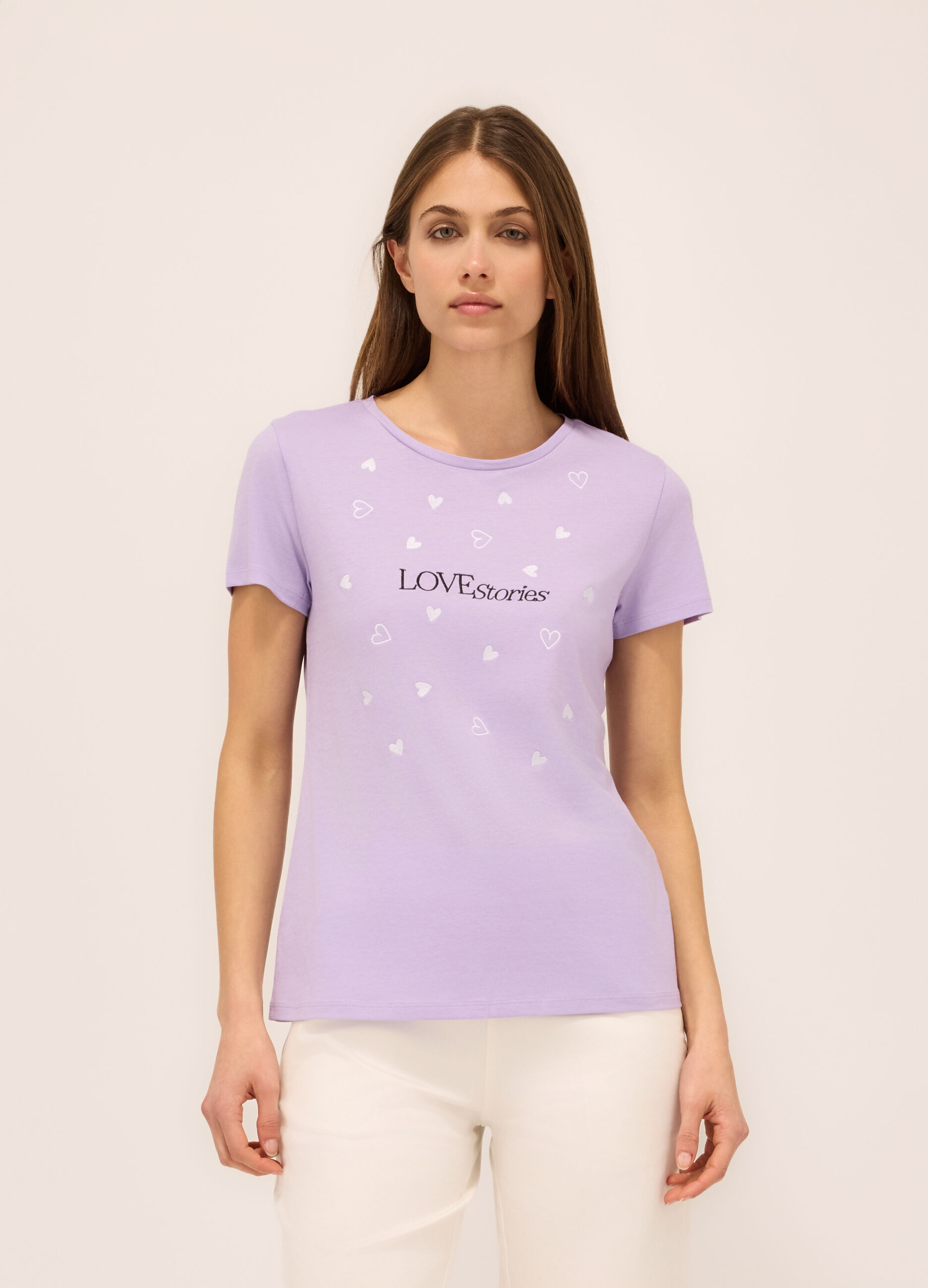 T-shirt in jersey di puro cotone donna_0