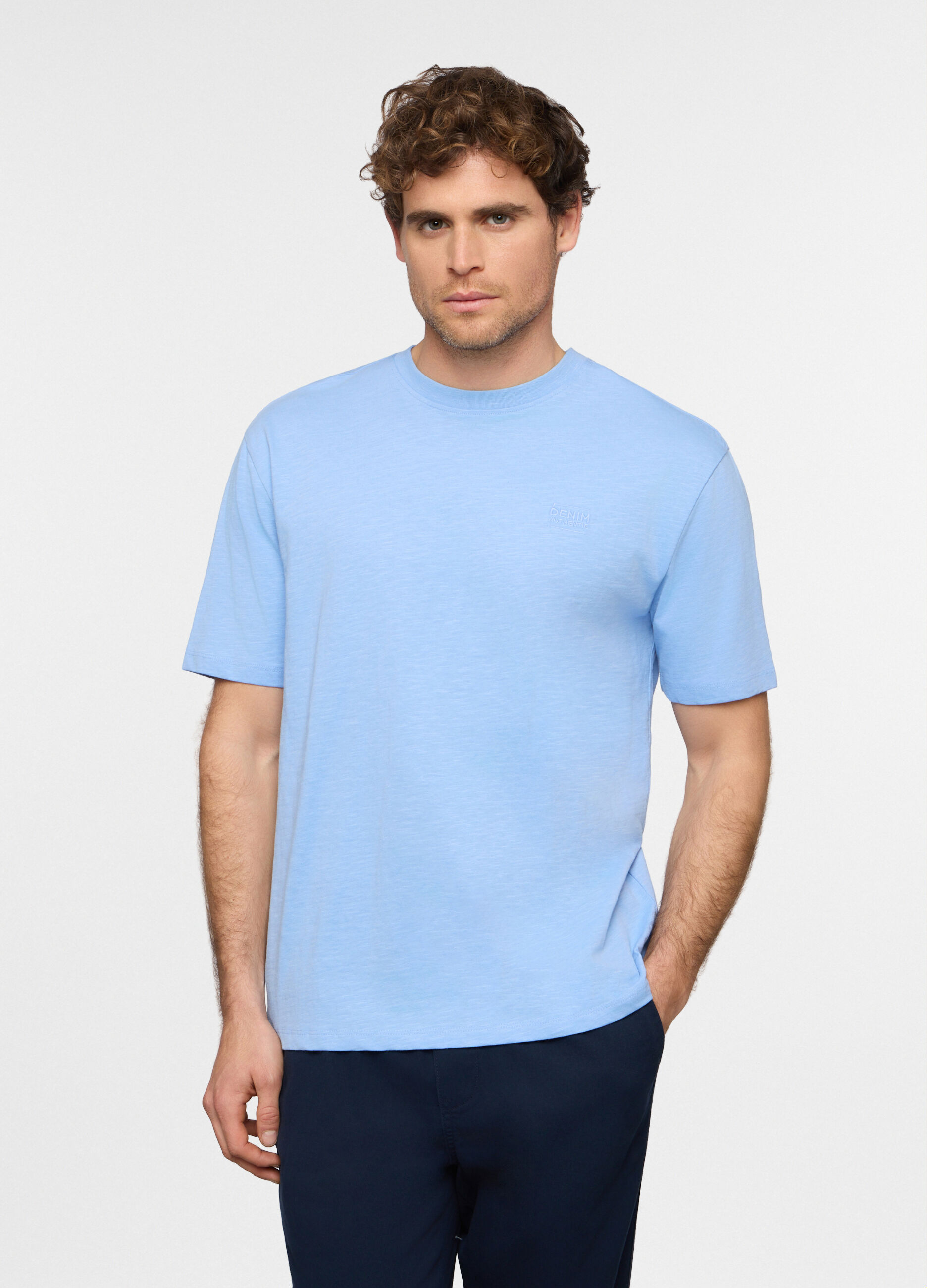 T-shirt girocollo in cotone fiammato uomo_0