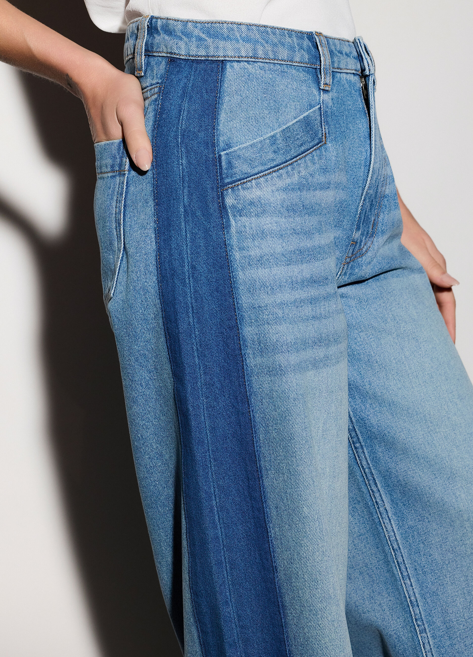 Pantaloni wide leg in denim donna_3