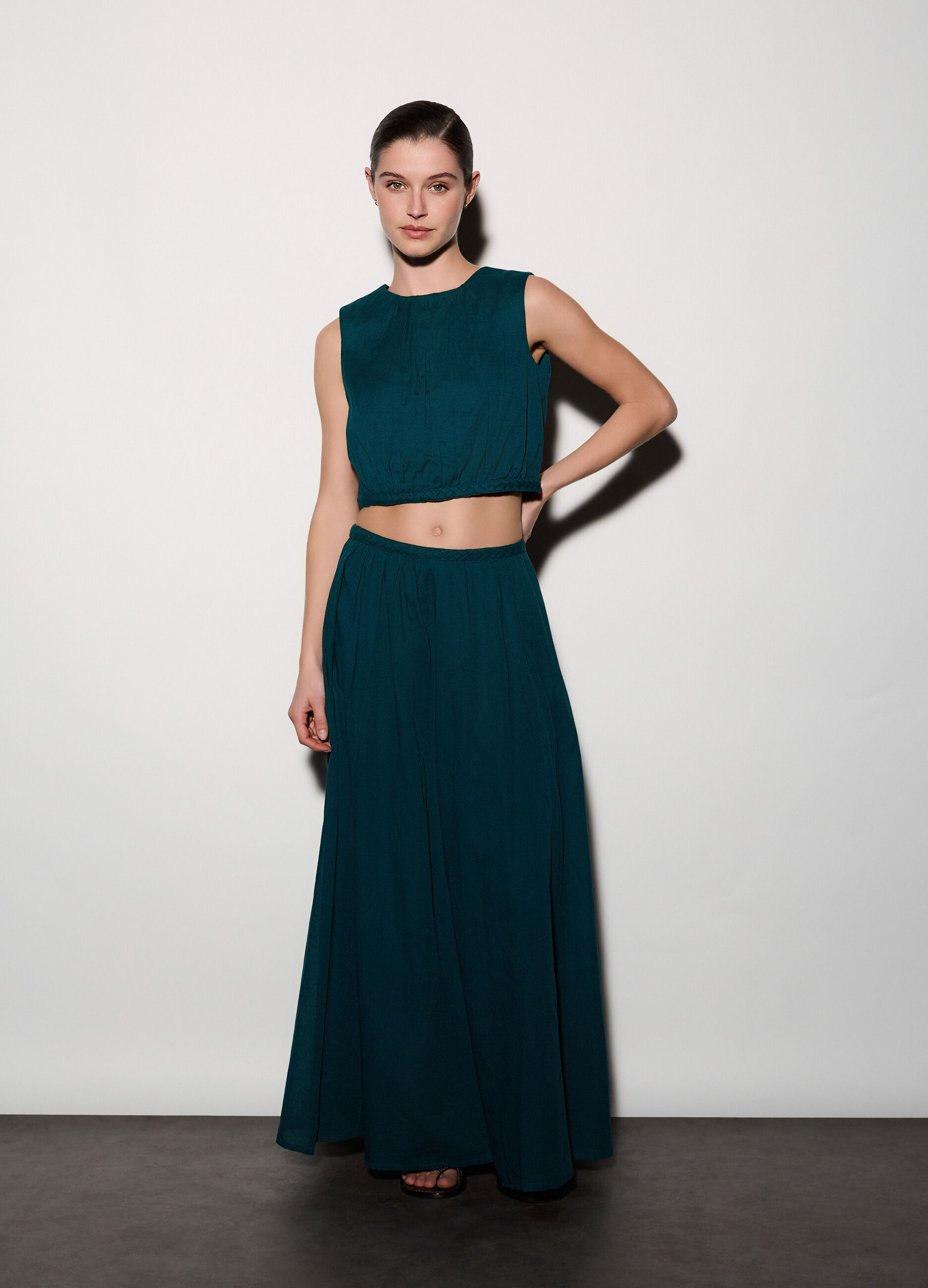 Top cropped misto lino donna_0