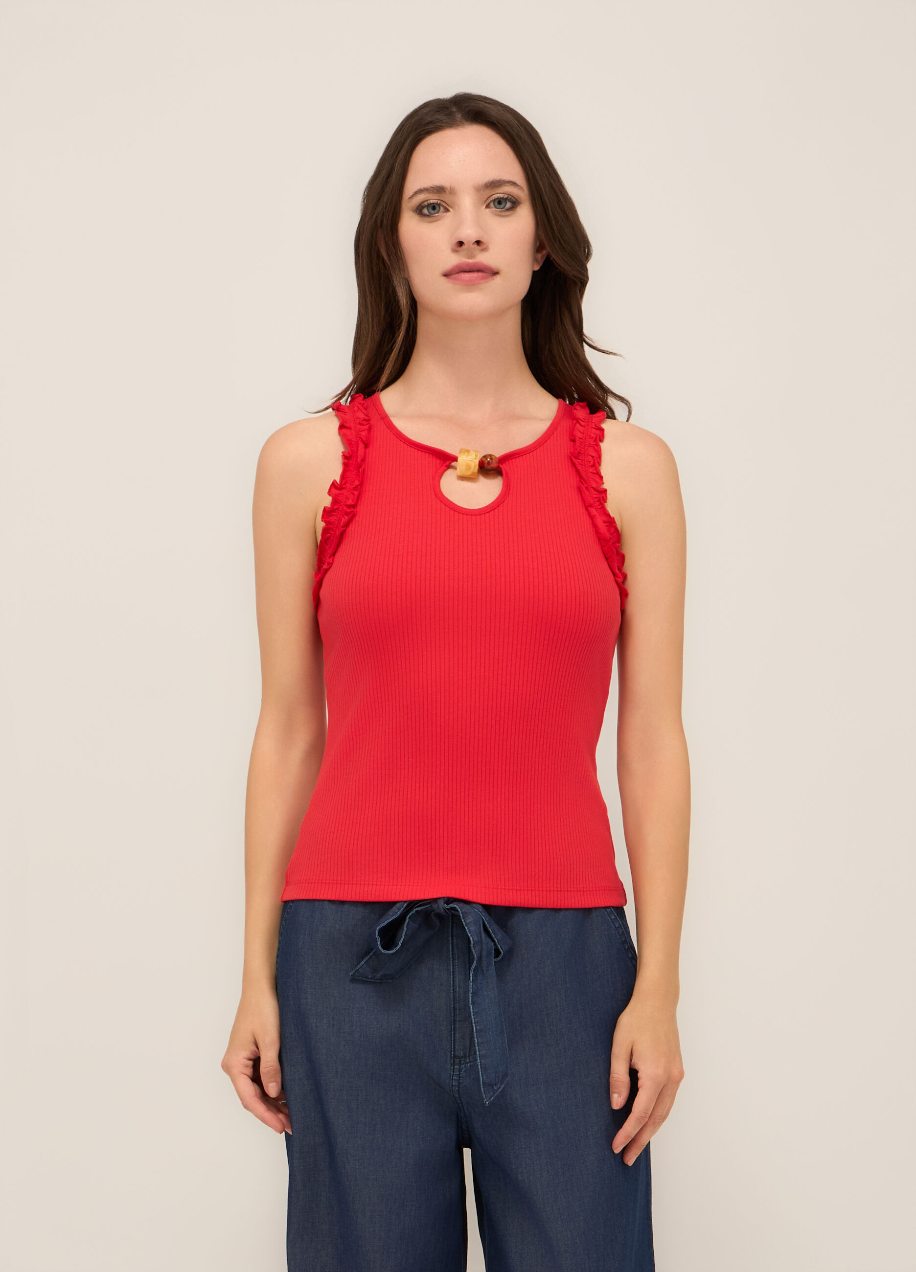 T-shirt in costina di puro cotone donna_0