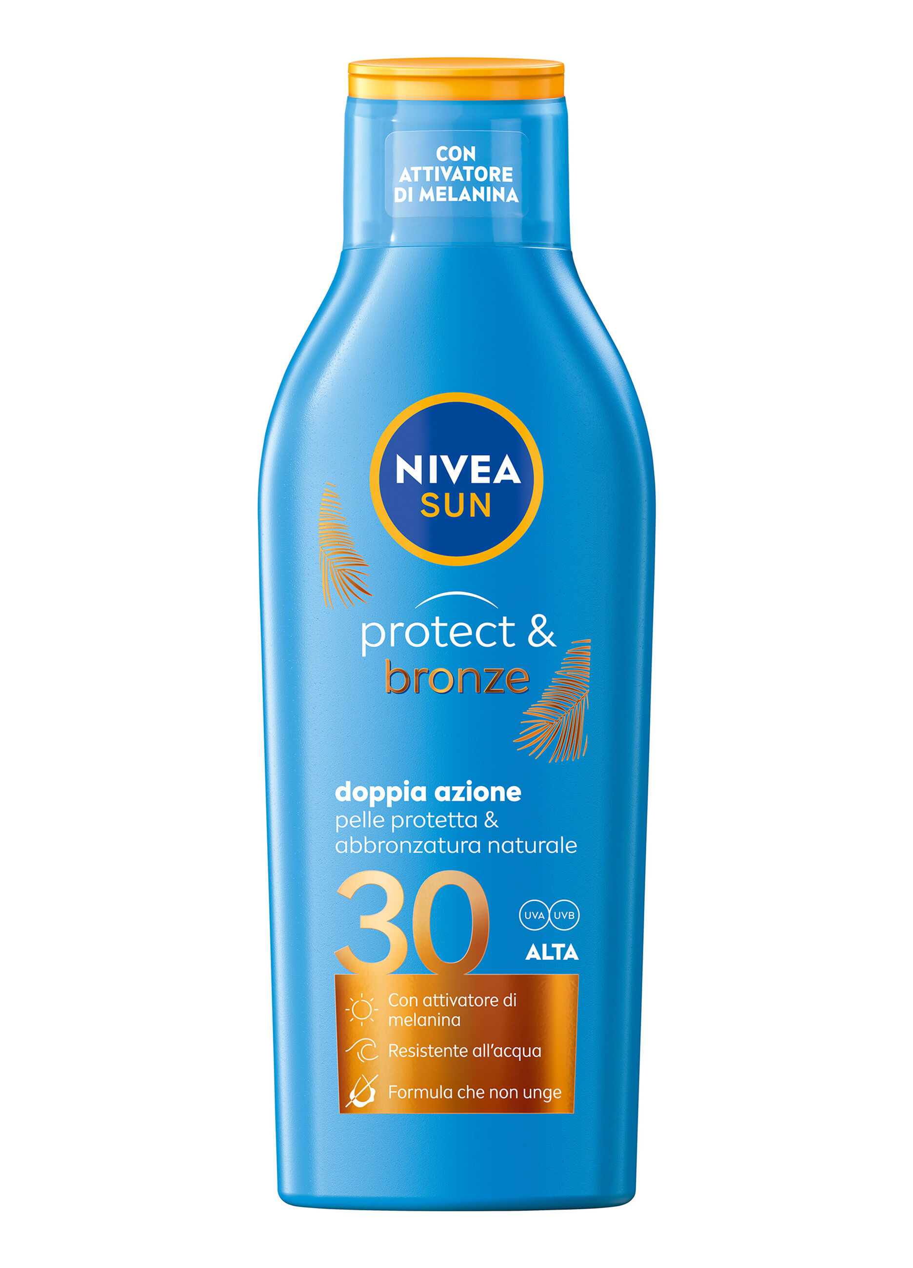 Nivea Sun Latte Solare Protect & Bronze FP30 200 ml, Crema solare 30 per un'abbronzatura dorata