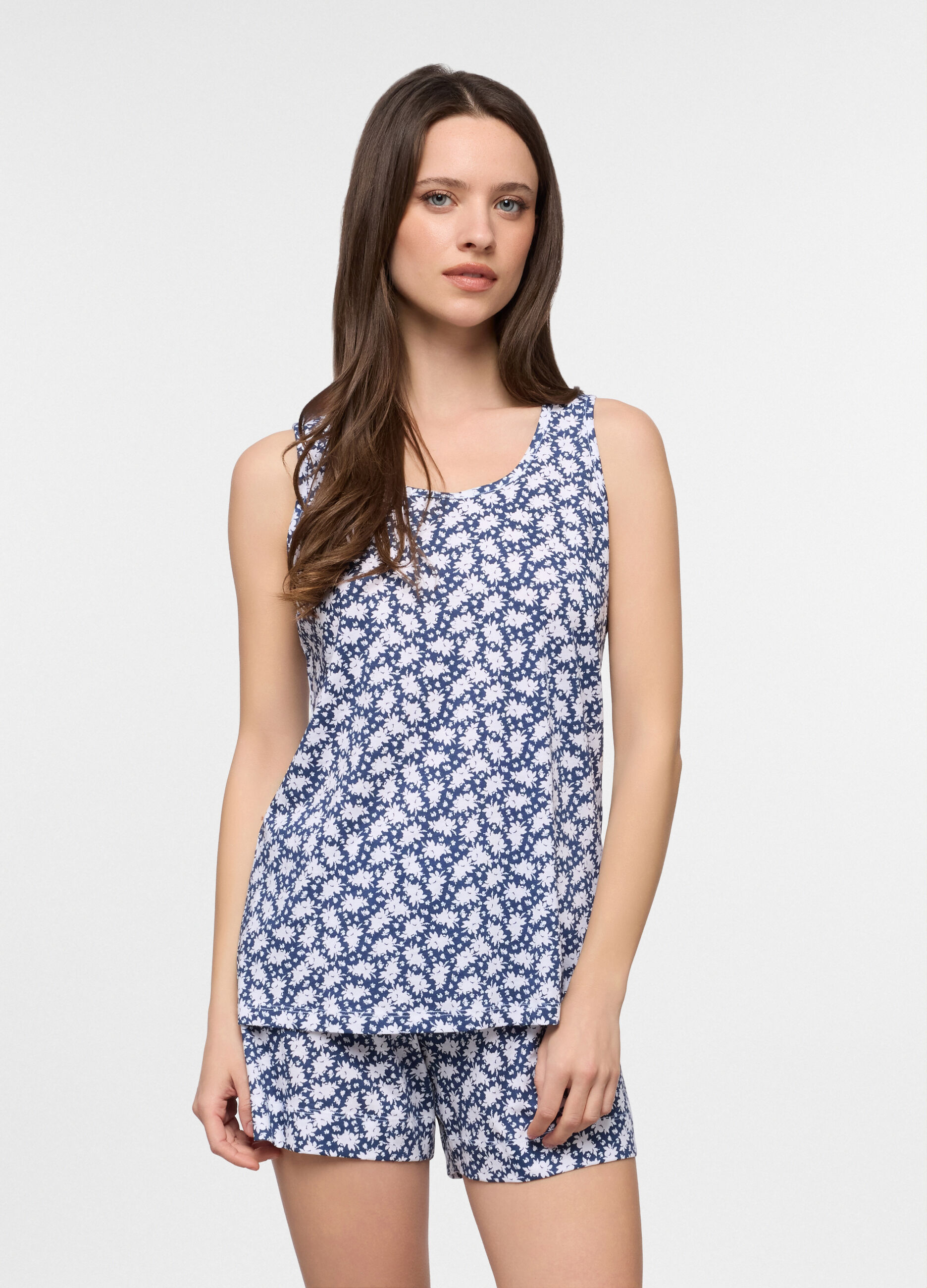 Top pigiama smanicato in puro cotone donna_0