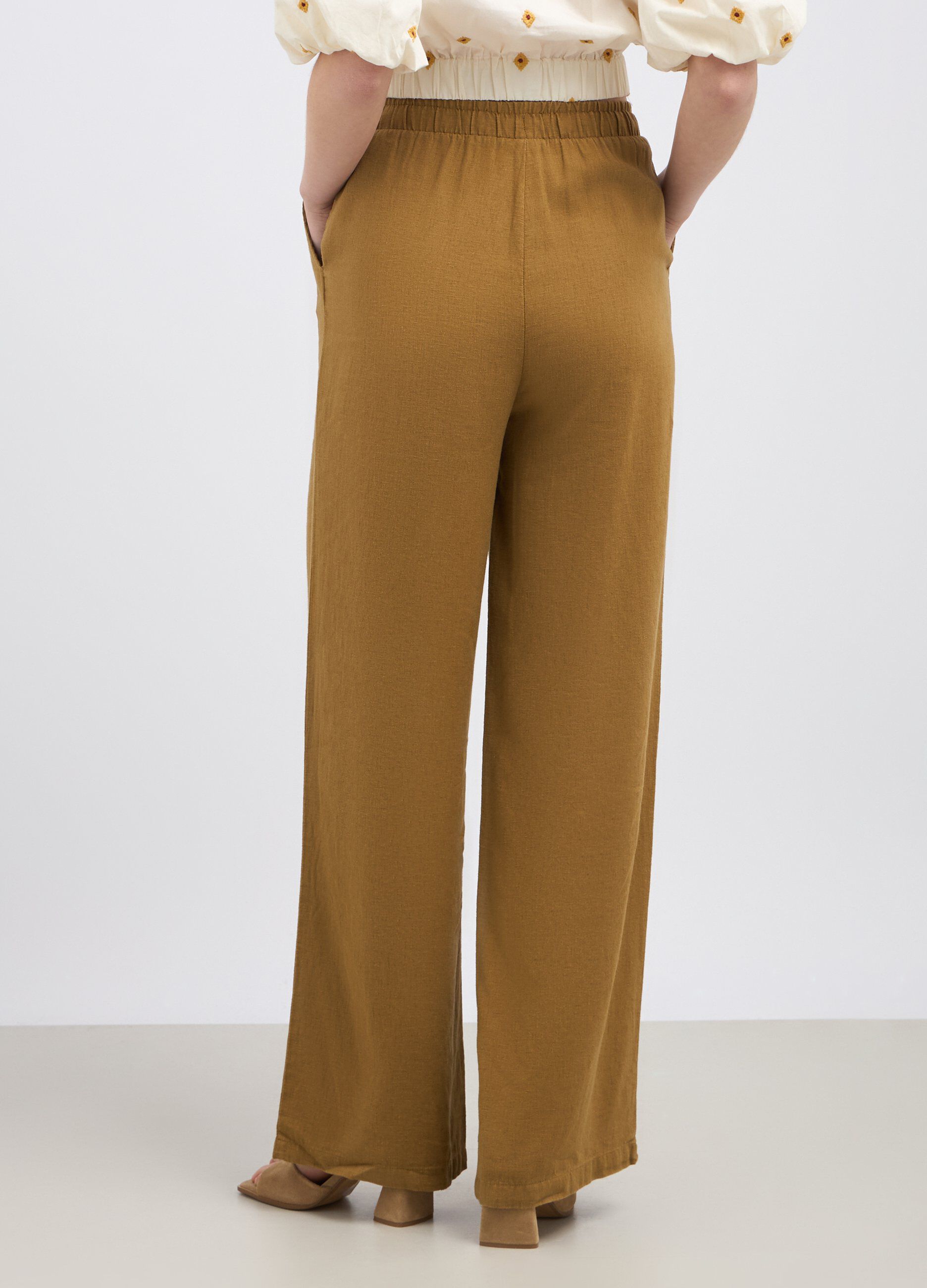 Pantaloni palazzo in misto lino donna_1