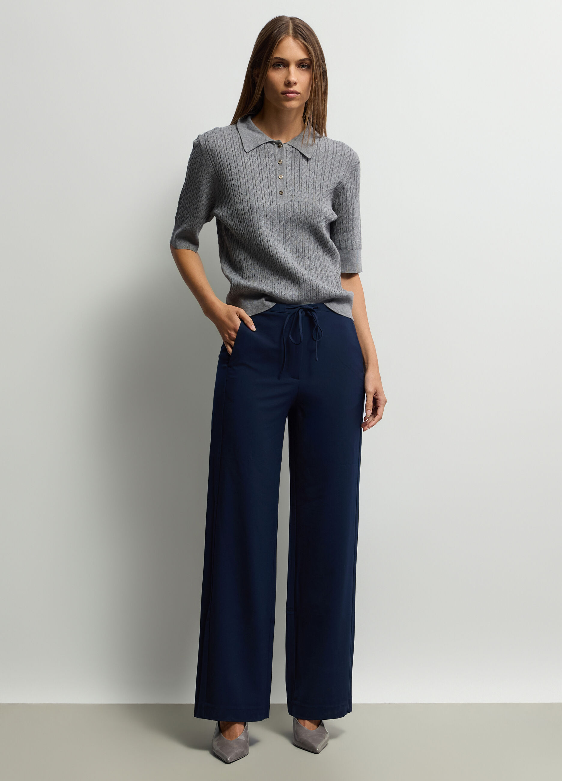 Pantaloni Straight Fit in poli viscosa stretch donna_0