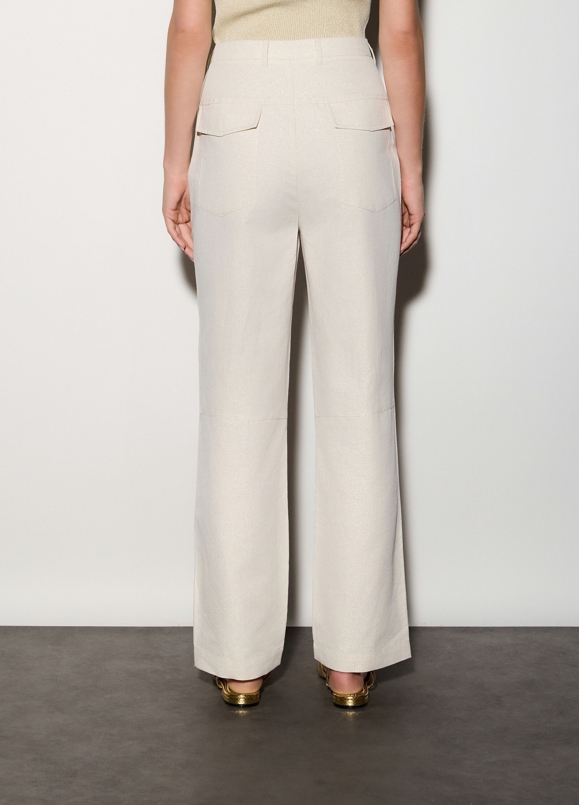 Pantaloni straight fit misto lino donna_2