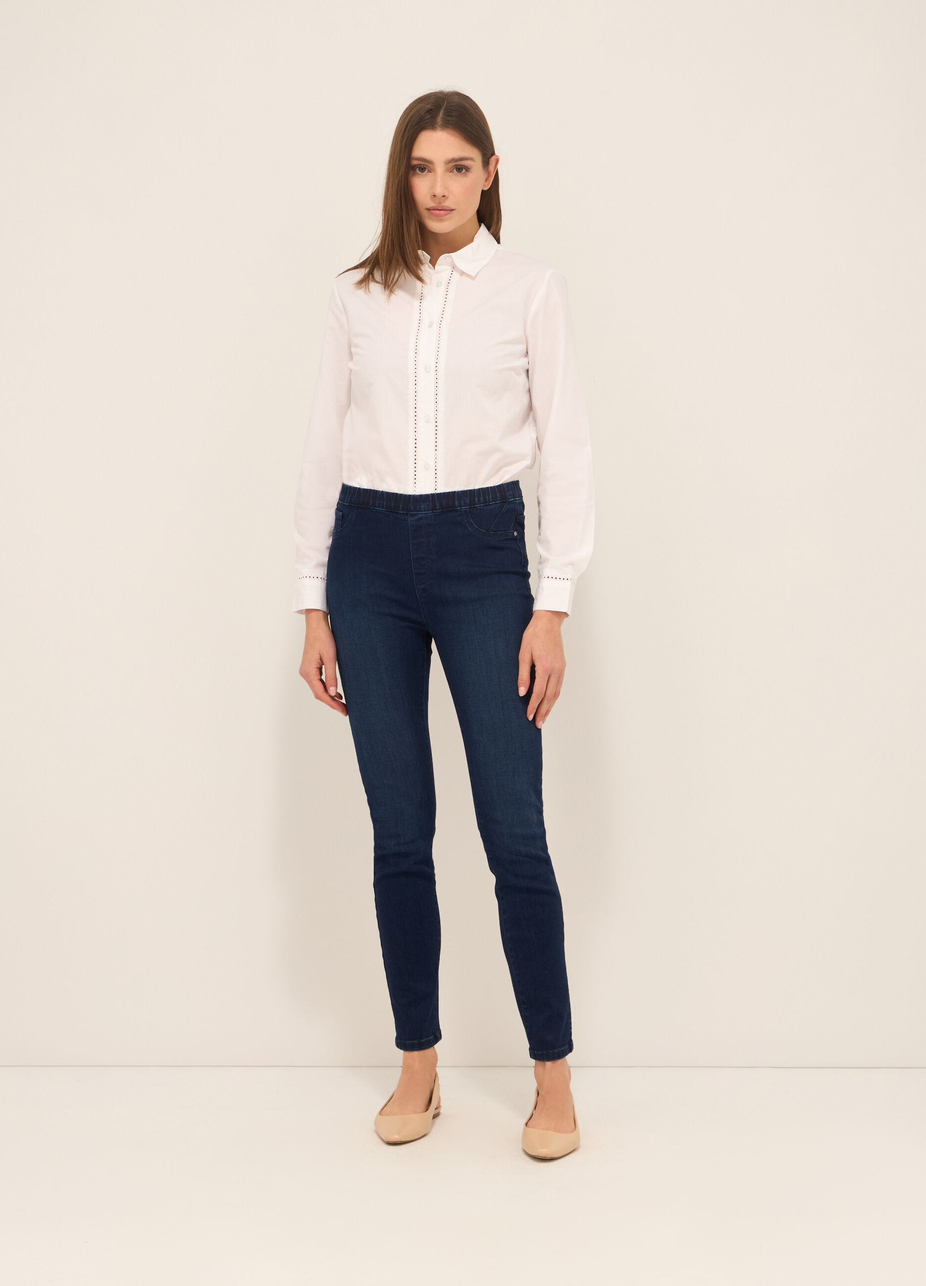 Jeggings in denim di misto cotone donna_0