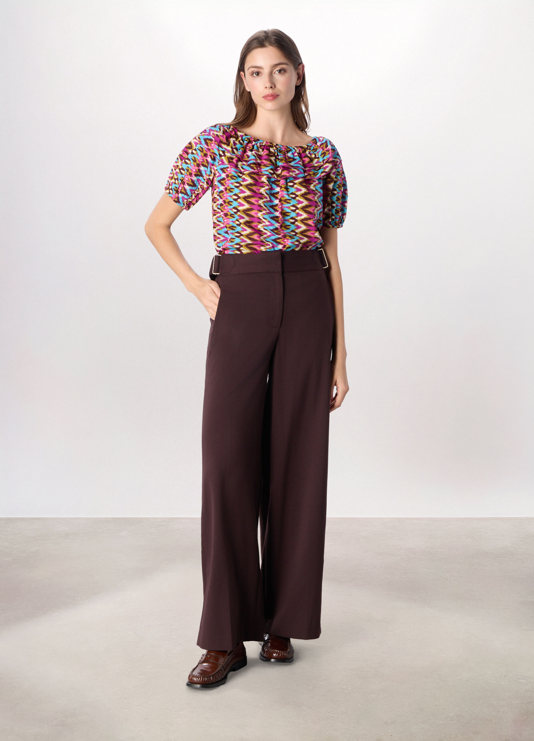 Pantaloni palazzo in twill misto viscosa donna_0