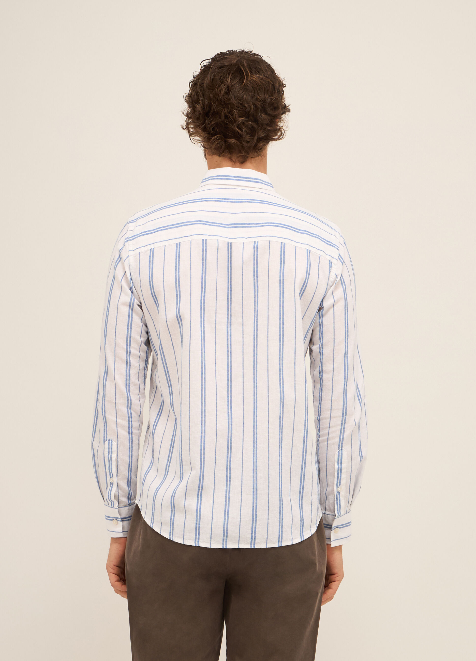 Camicia regular fit in cotone e lino a righe_1
