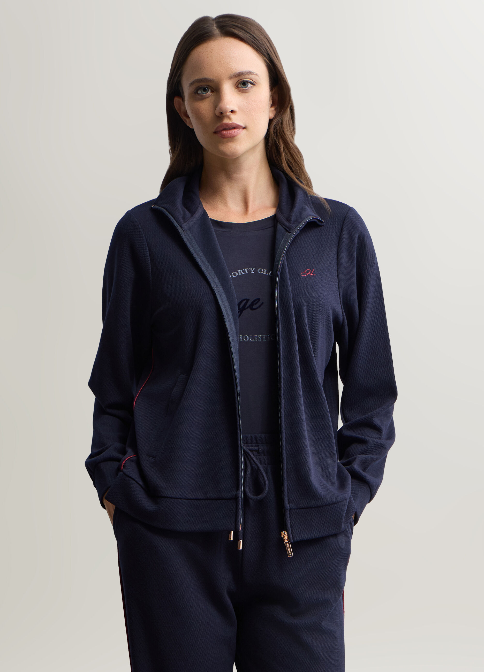 Felpa Full zip misto viscosa stretch Piquet donna_0
