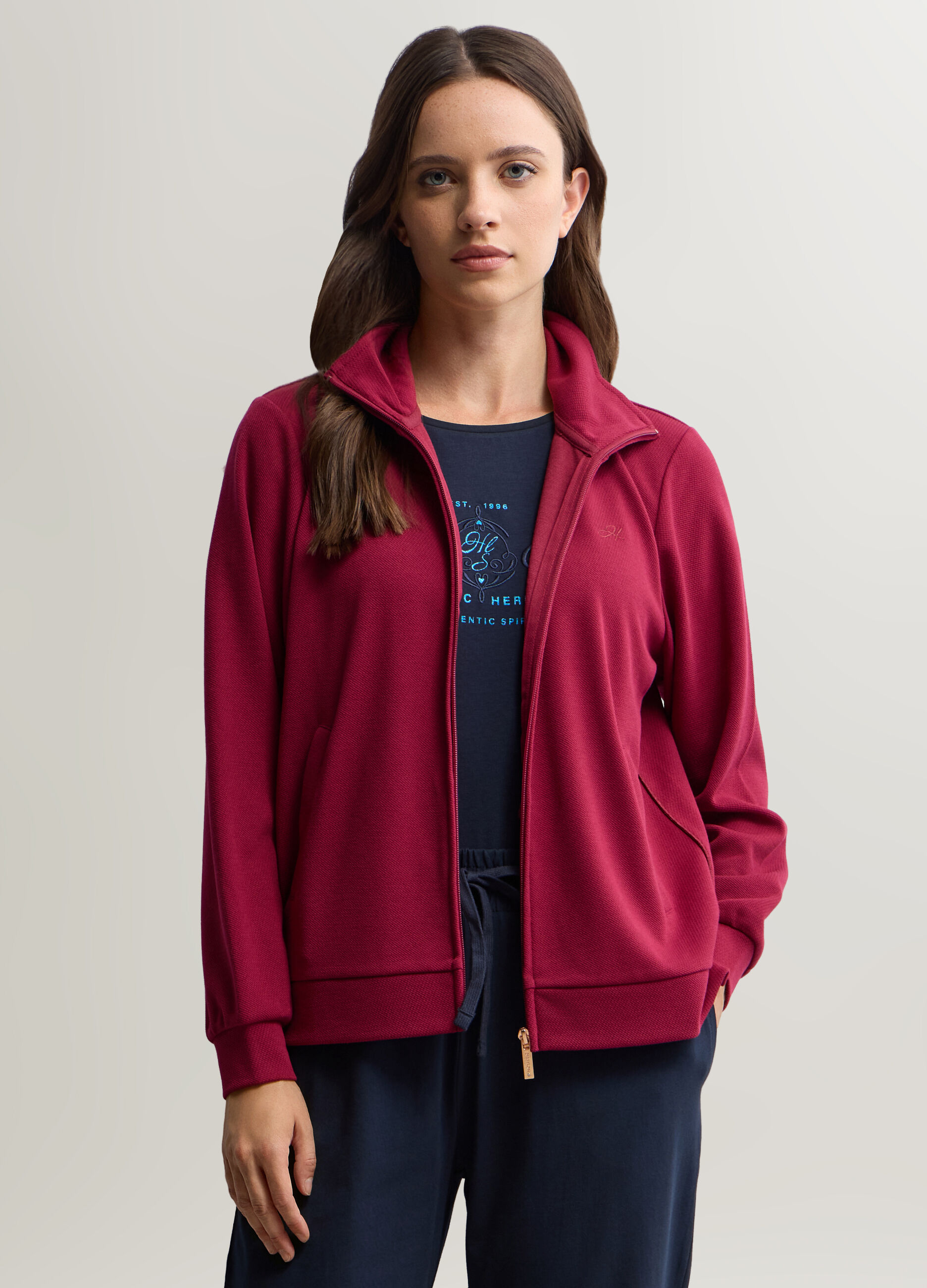 Felpa Full zip misto viscosa stretch Piquet donna_0