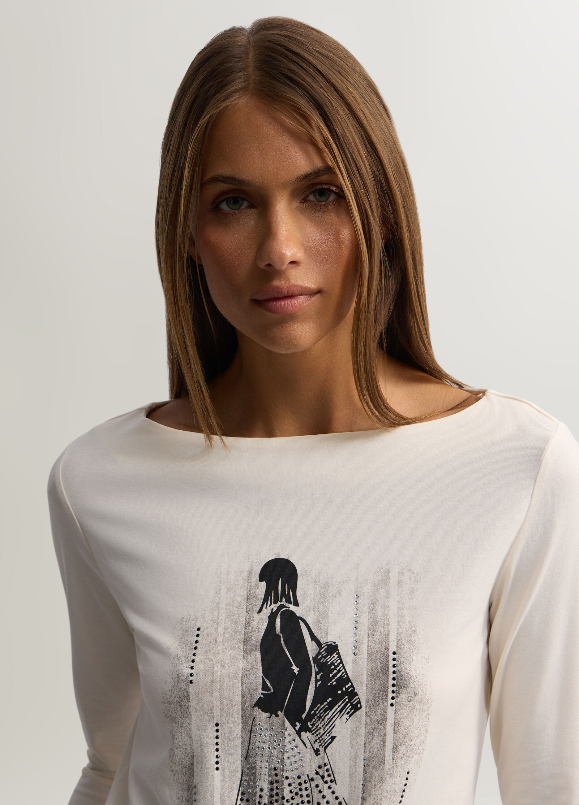T-shirt con scollo a barchetta stretch donna_2