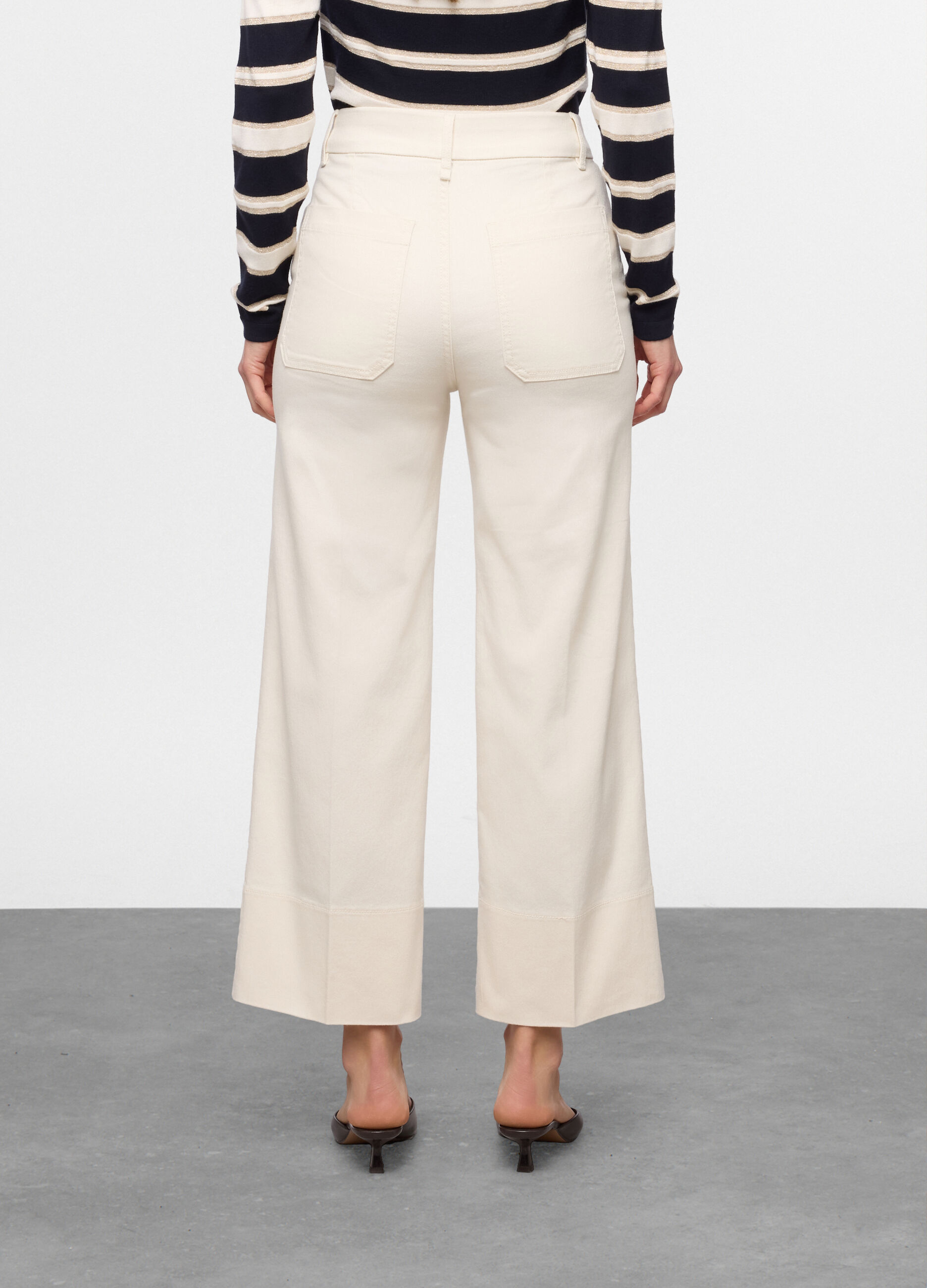 Pantaloni wide leg in denim stretch donna_1