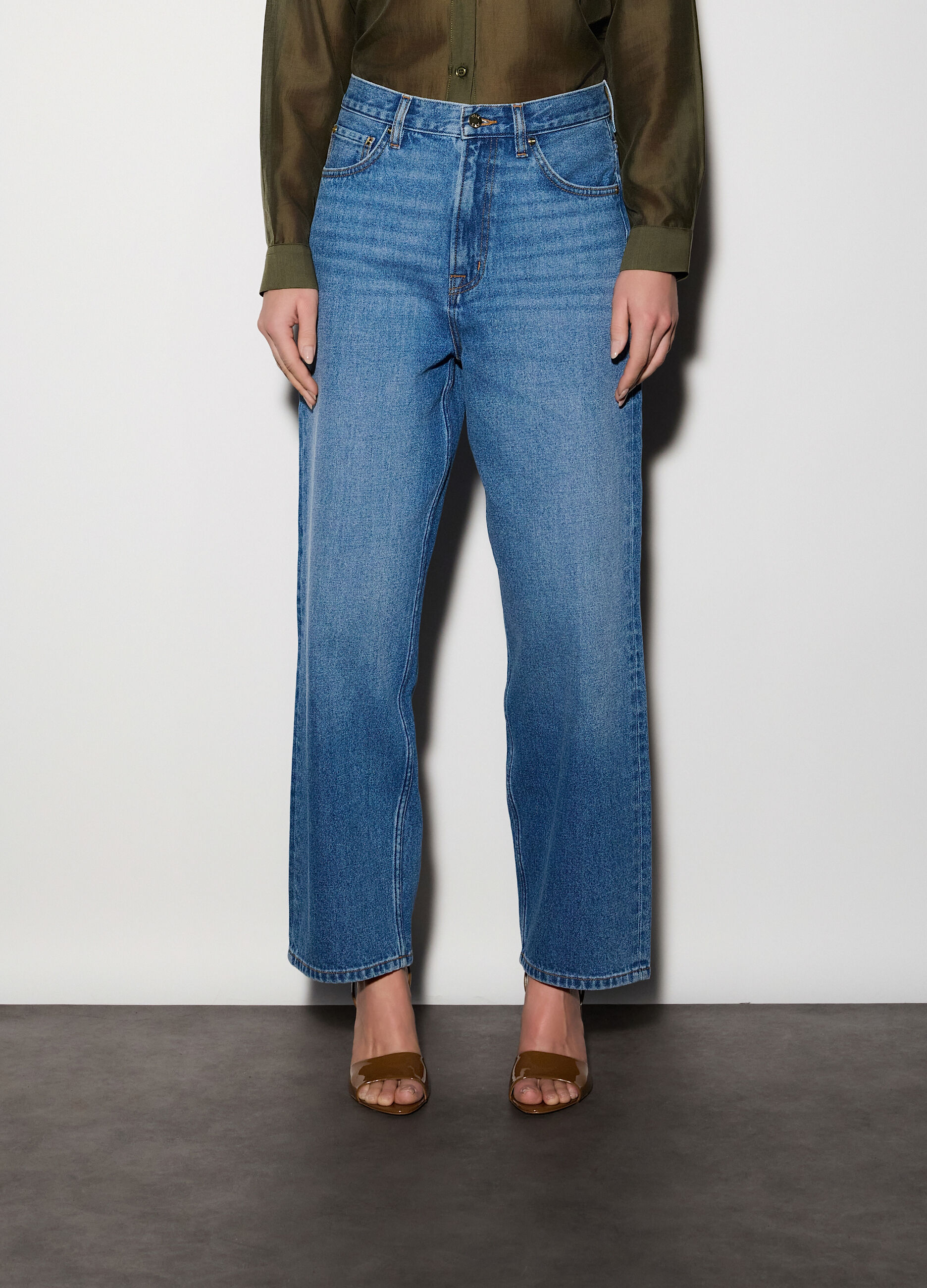 Pantaloni wide leg in denim donna_1