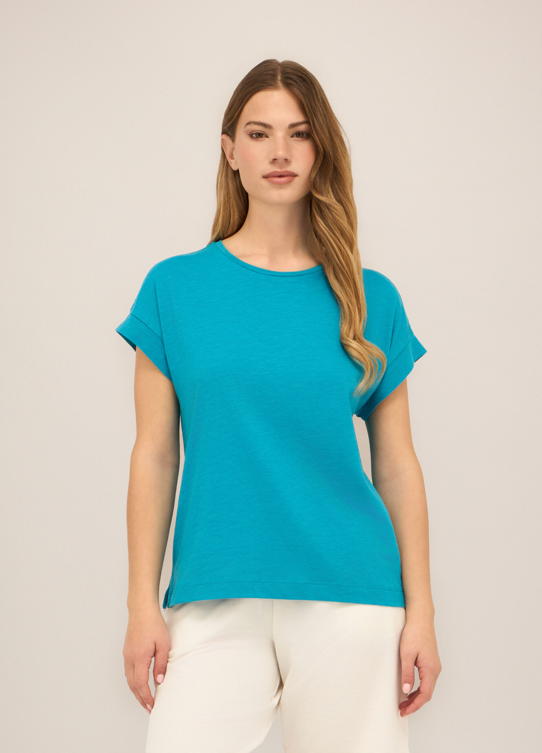 T-shirt in jersey di cotone slub donna_0