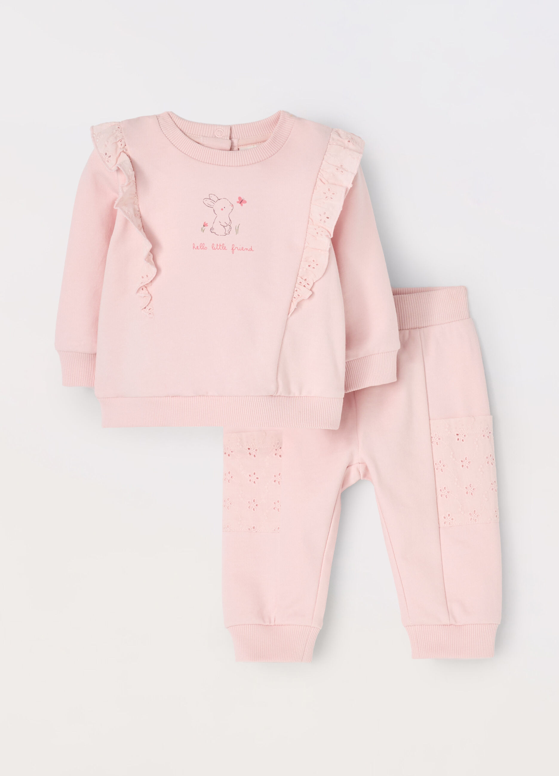 Jogging set in felpa di puro cotone con rouches neonata_0