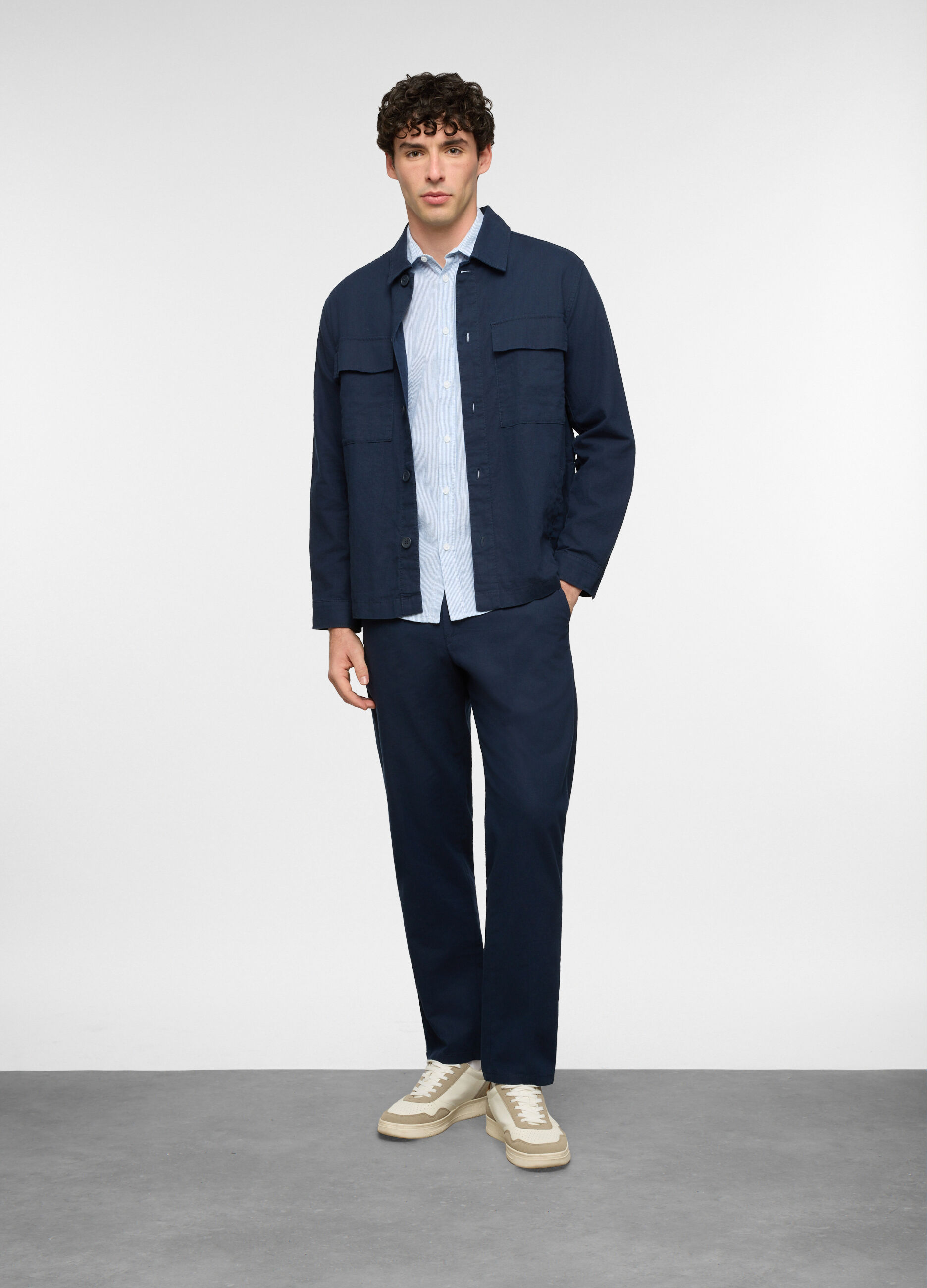Giacca a camicia in cotone e lino uomo_0