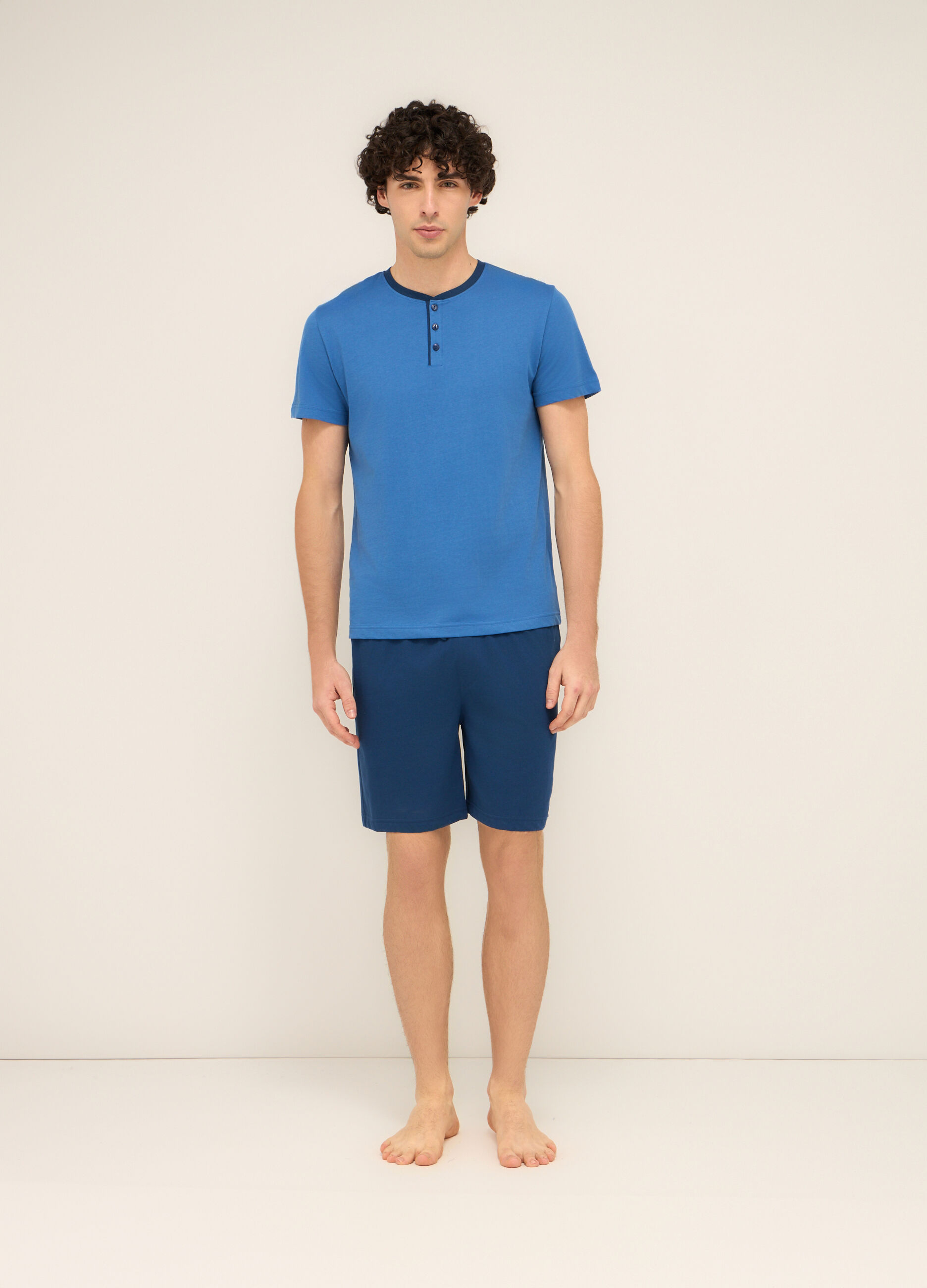Pigiama corto in cotone bicolor uomo_0