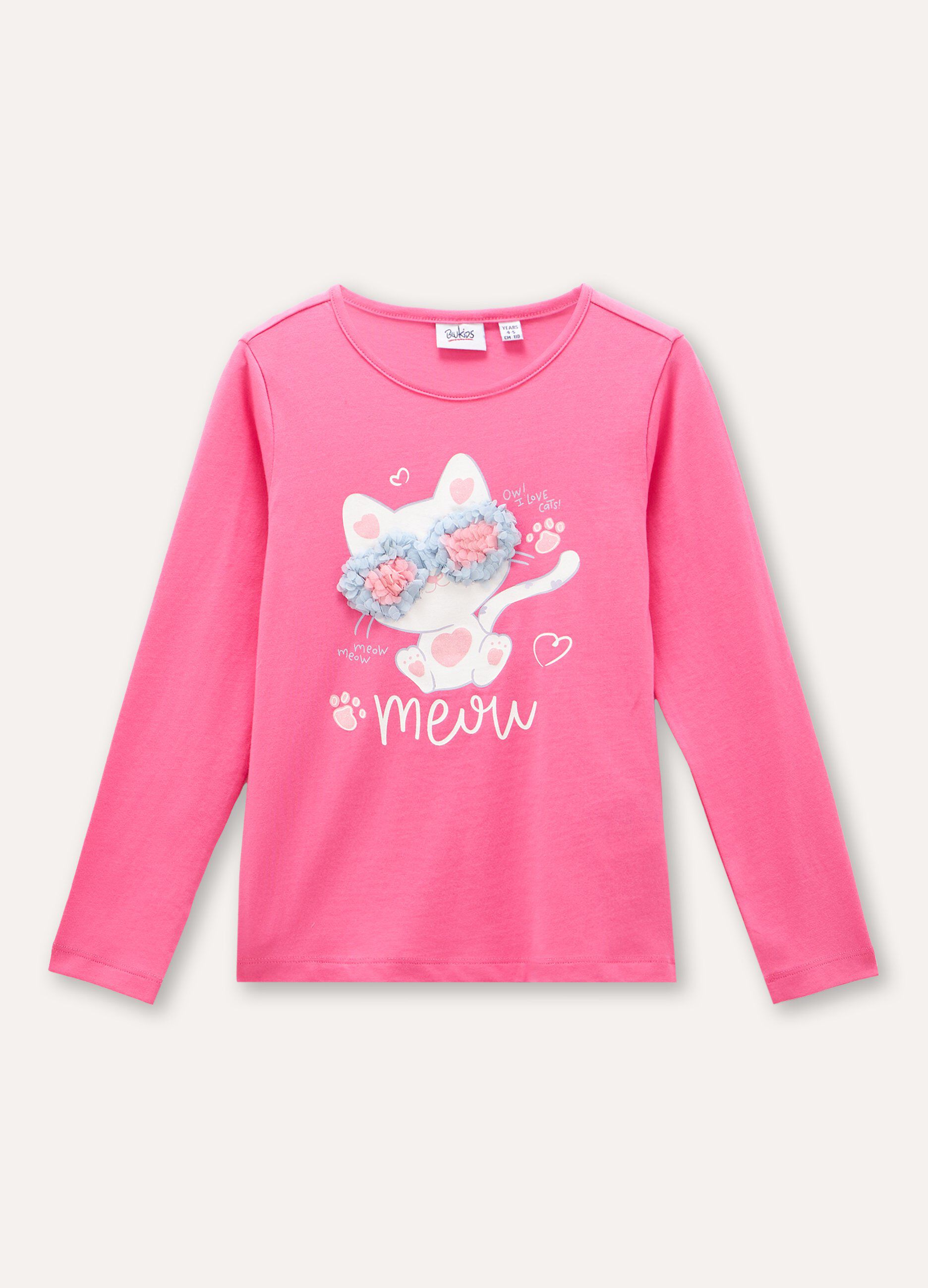 T-shirt in cotone stretch a maniche lunghe bambina