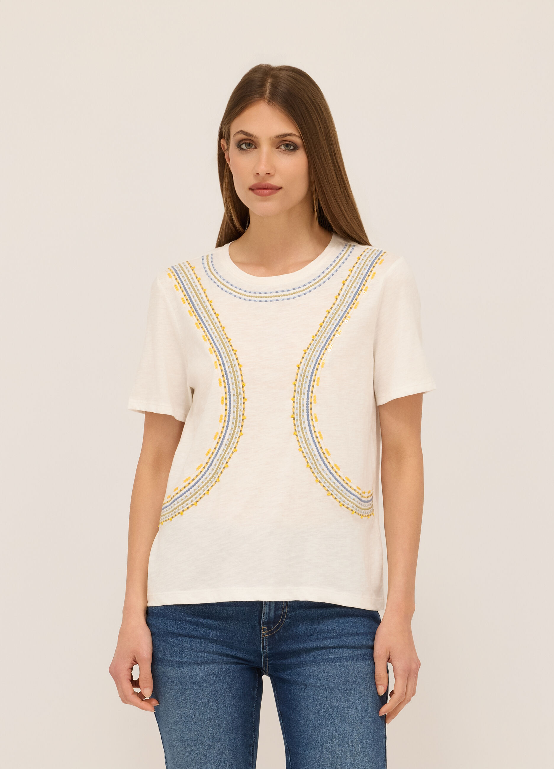 T-shirt in jersey di puro cotone donna_0