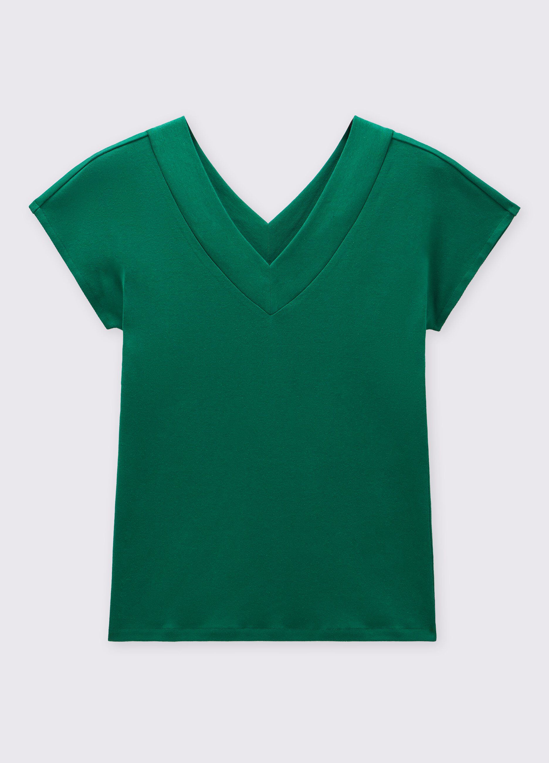 T-shirt in puro cotone con scollo a V donna_0