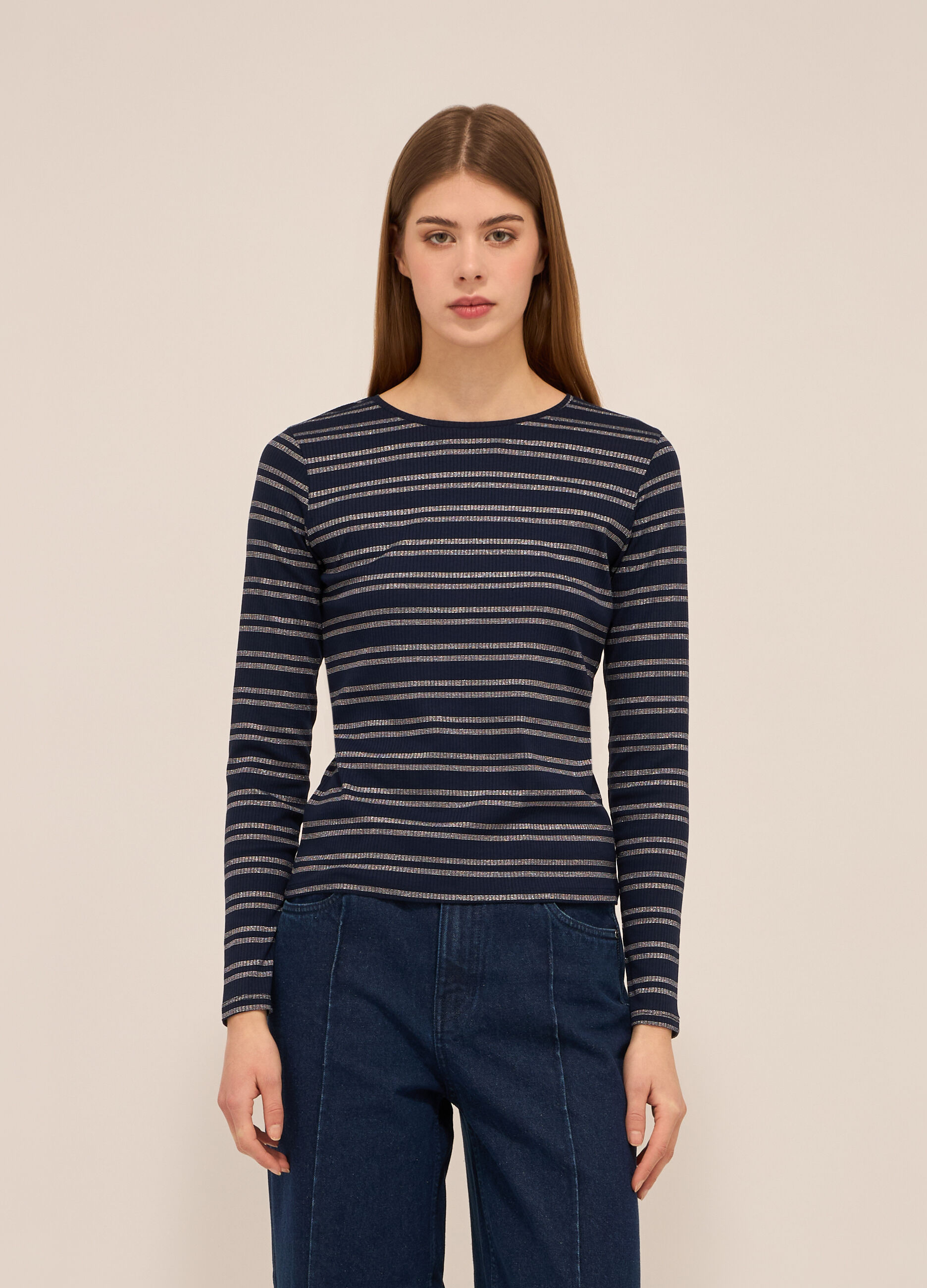 T-shirt in costina misto viscosa donna_0