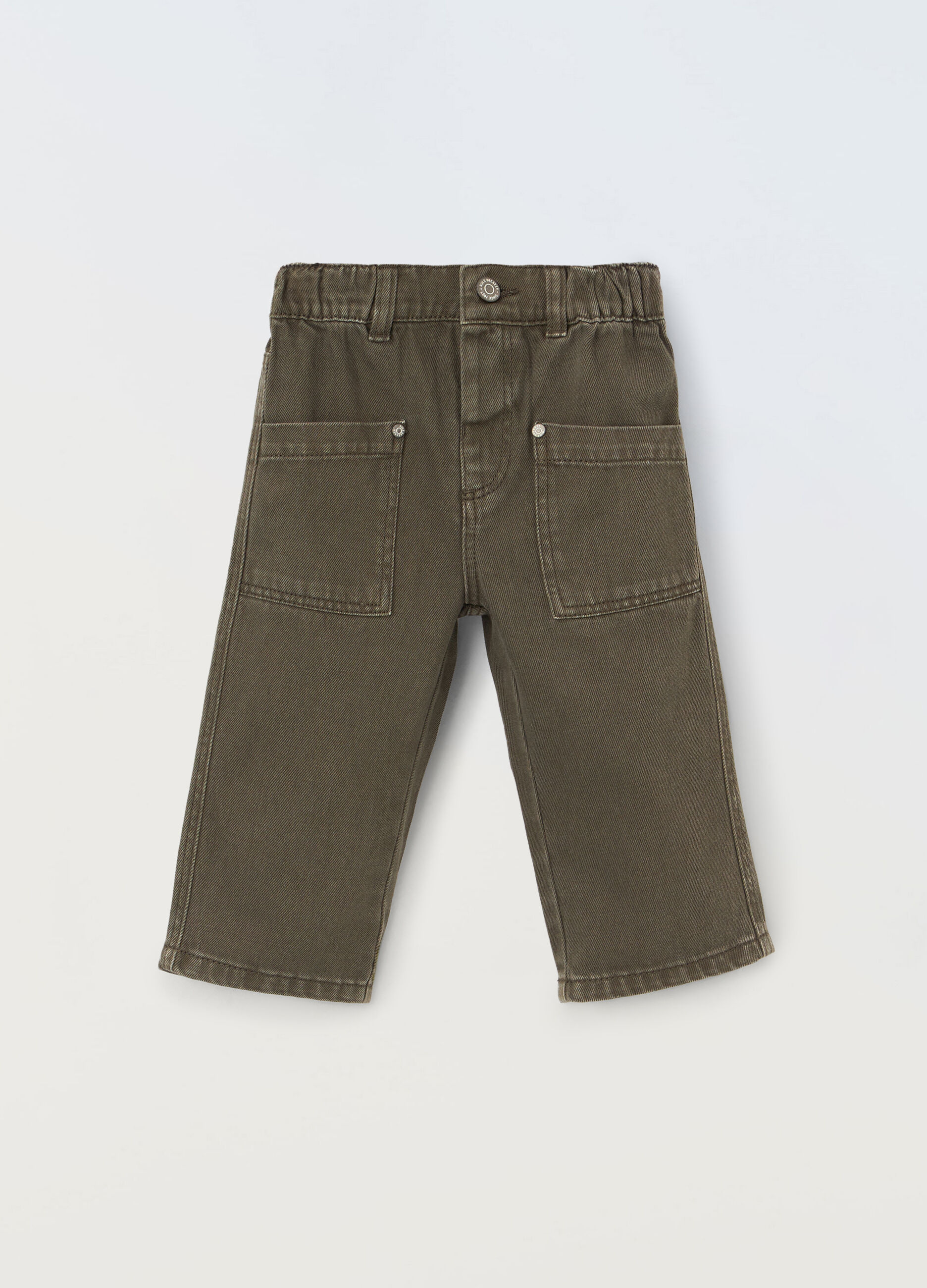 Pantaloni cargo in denim di puro cotone neonato_0