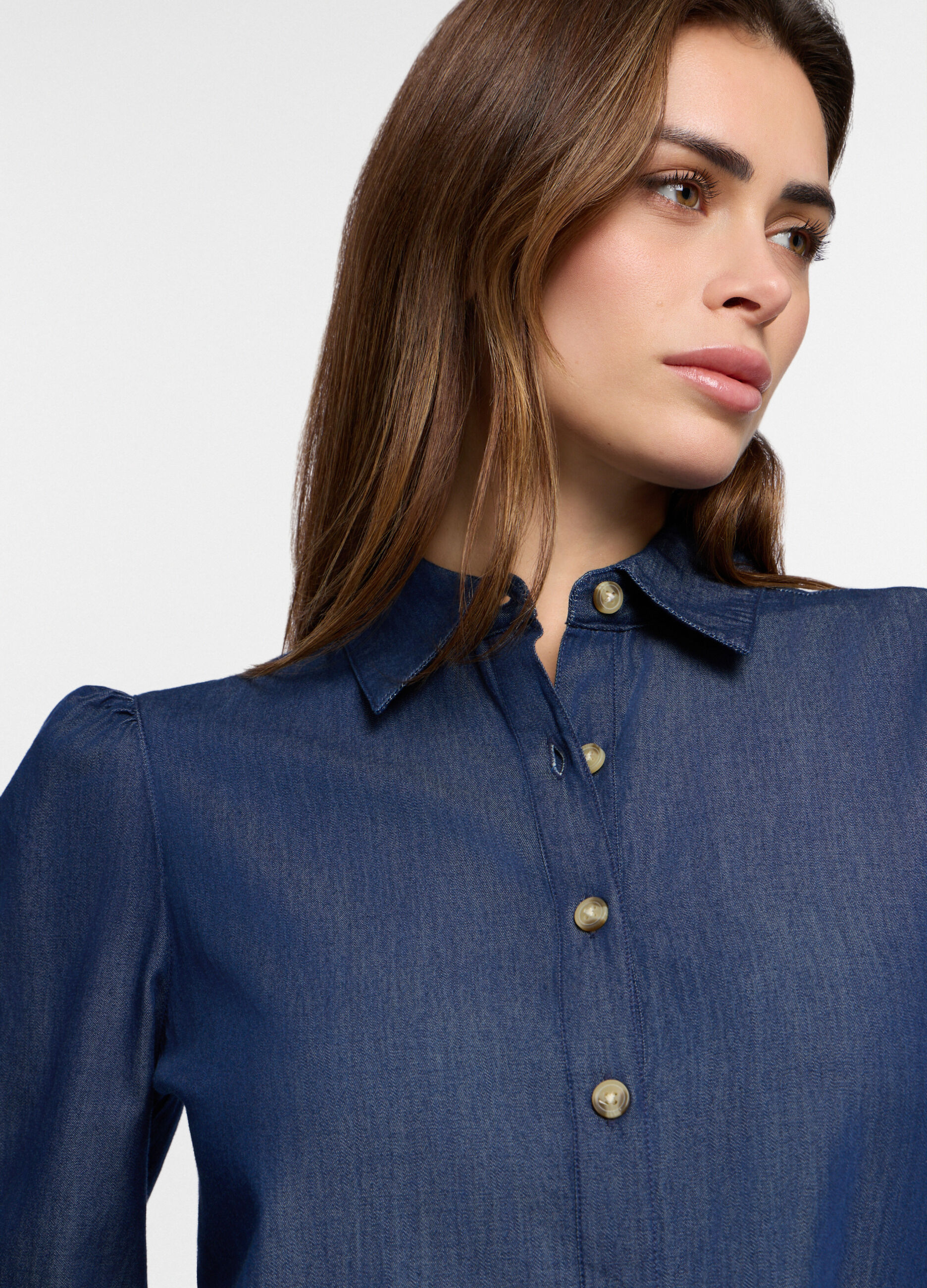 Abito corto in denim di puro cotone donna_2