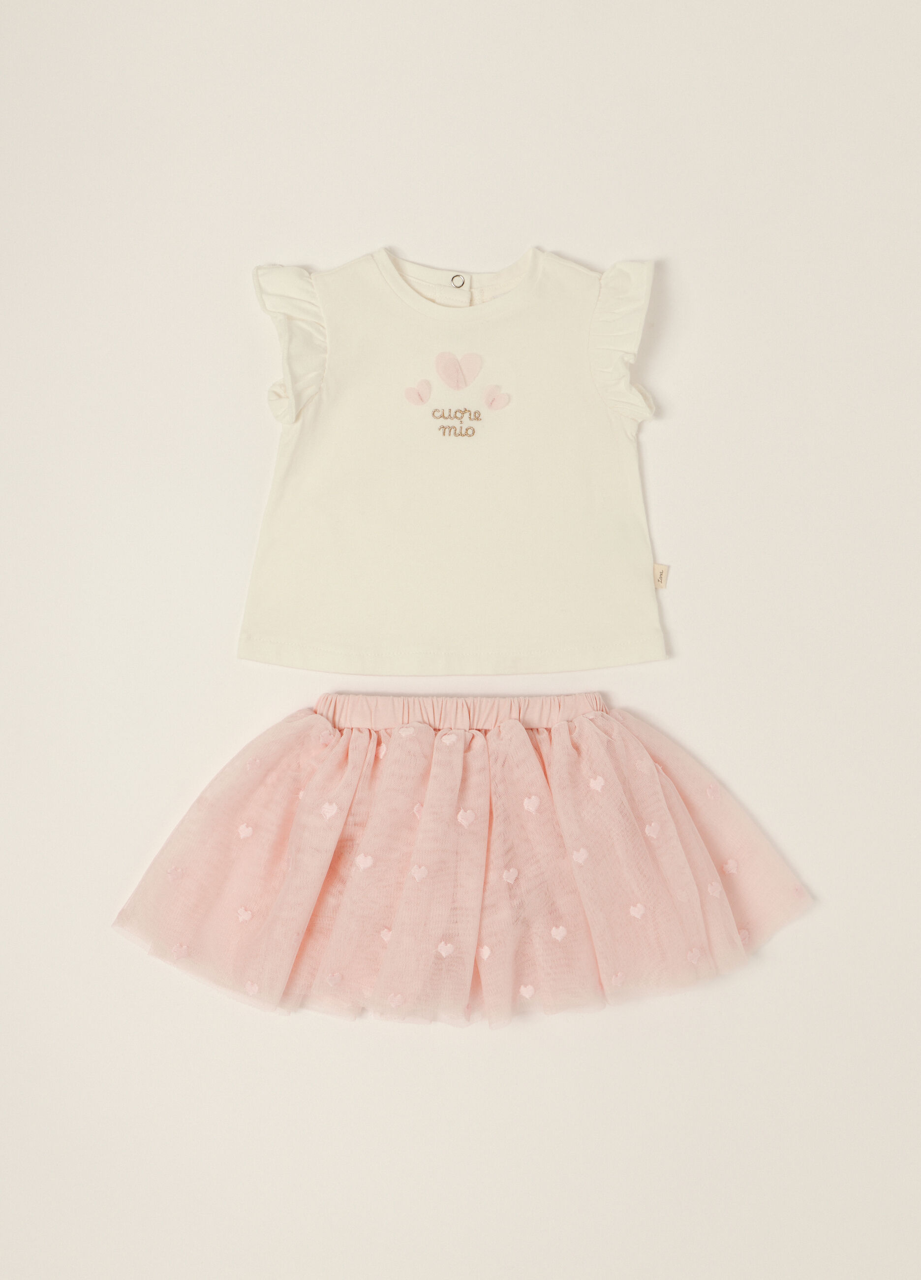 Set bambina bianco e rosa con maglietta e gonna_0
