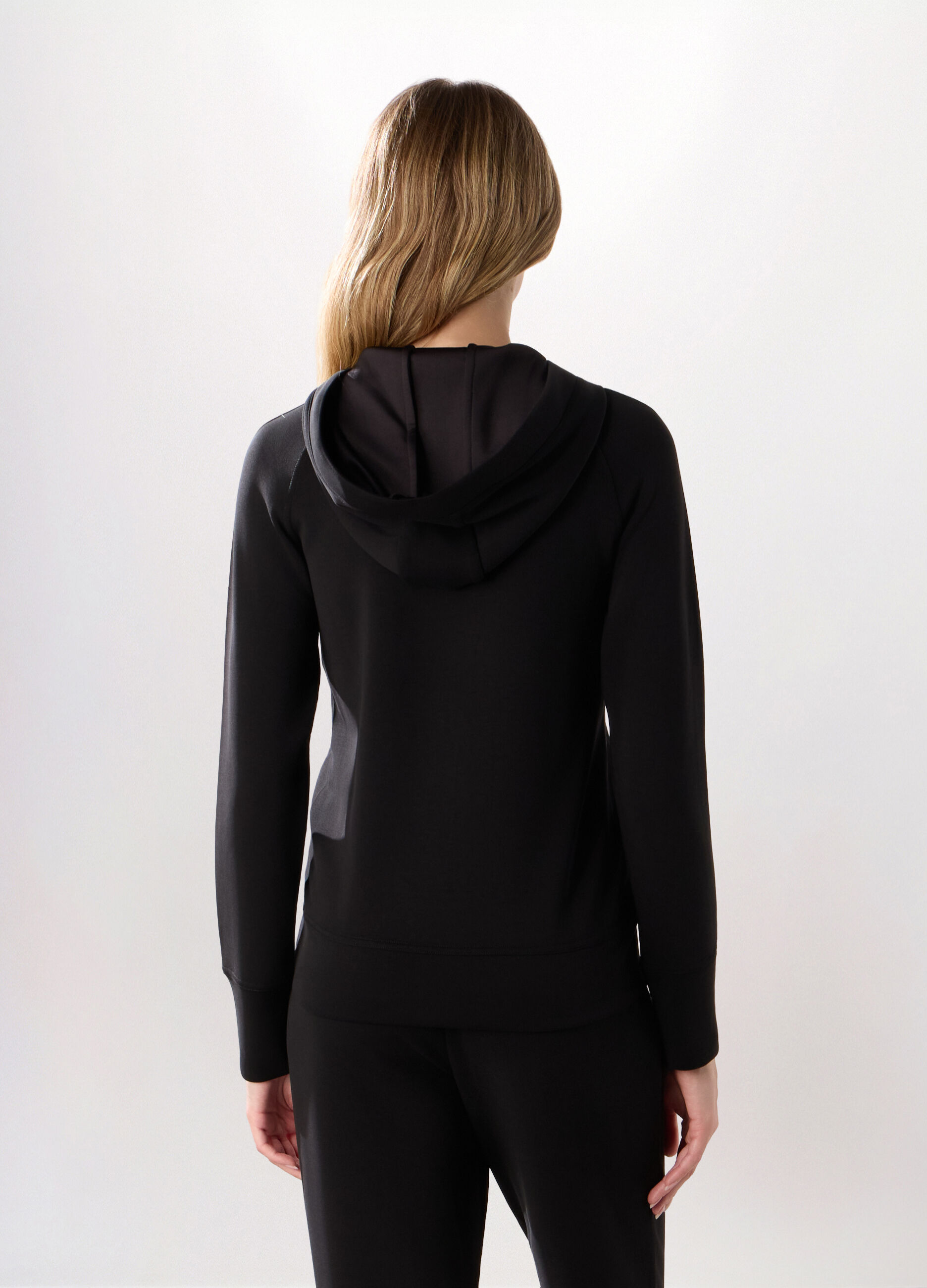 Felpa in jersey stretch con cappuccio donna_1