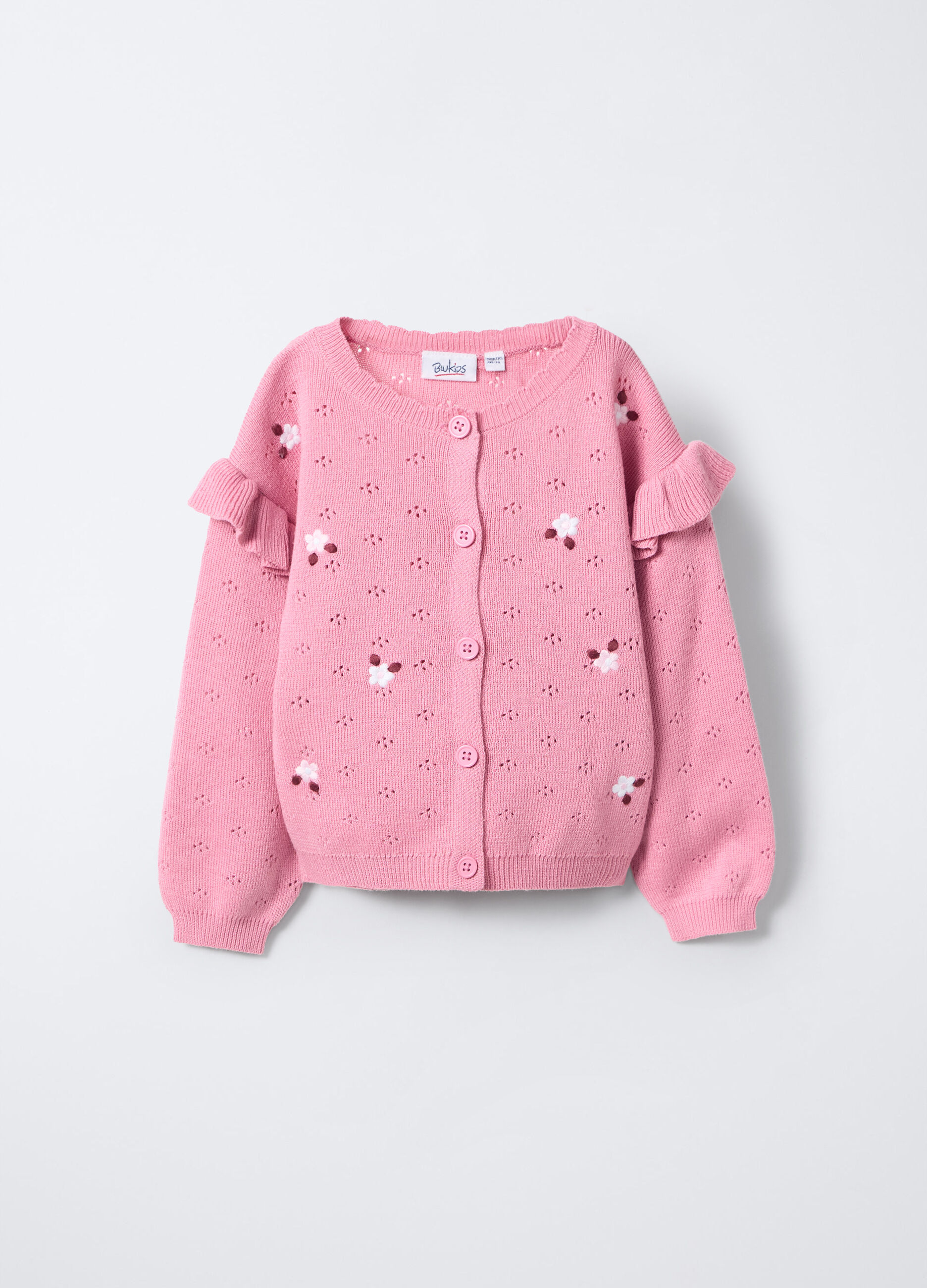 Cardigan girocollo operato misto cotone bimba_0