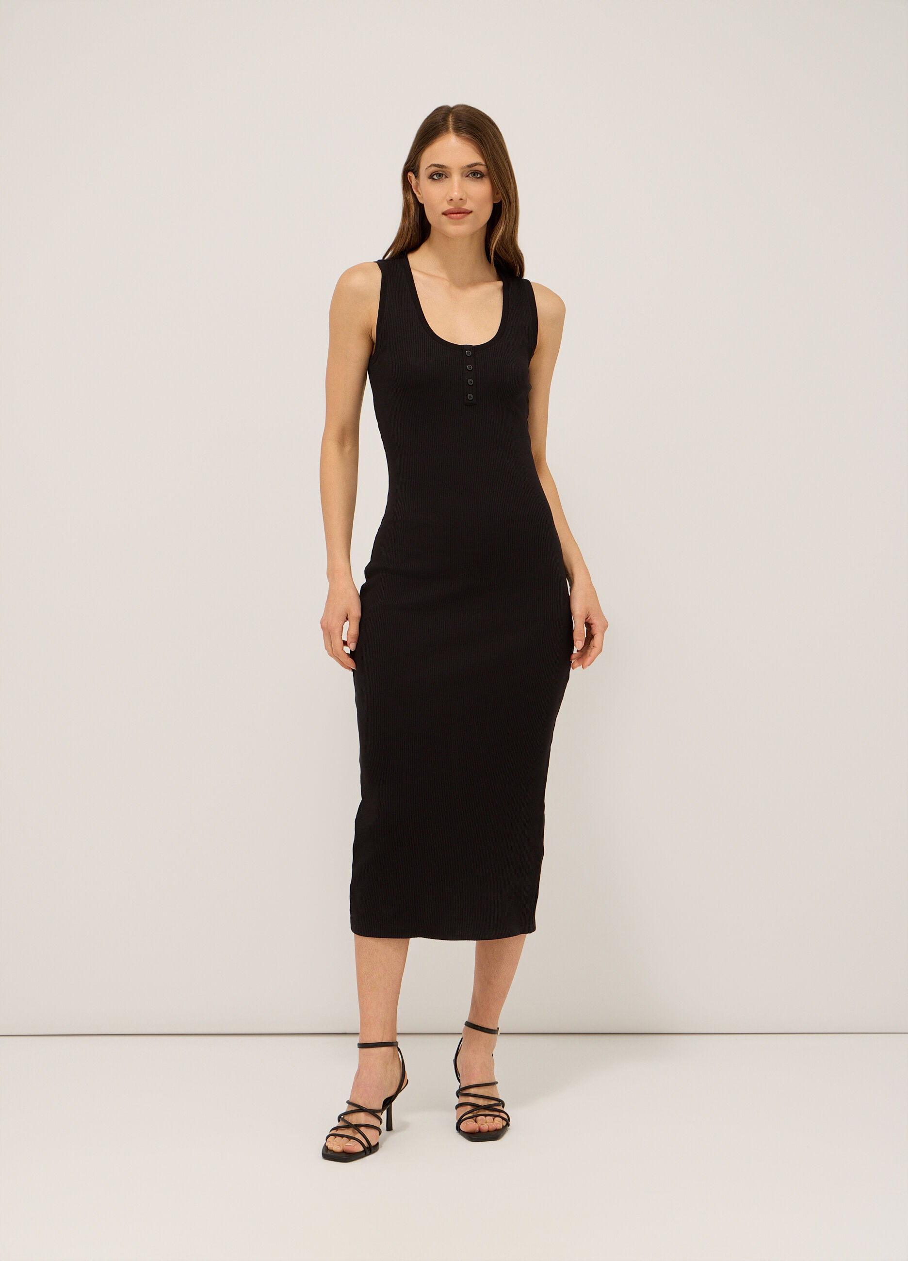 Abito lungo in costina di cotone stretch donna_0