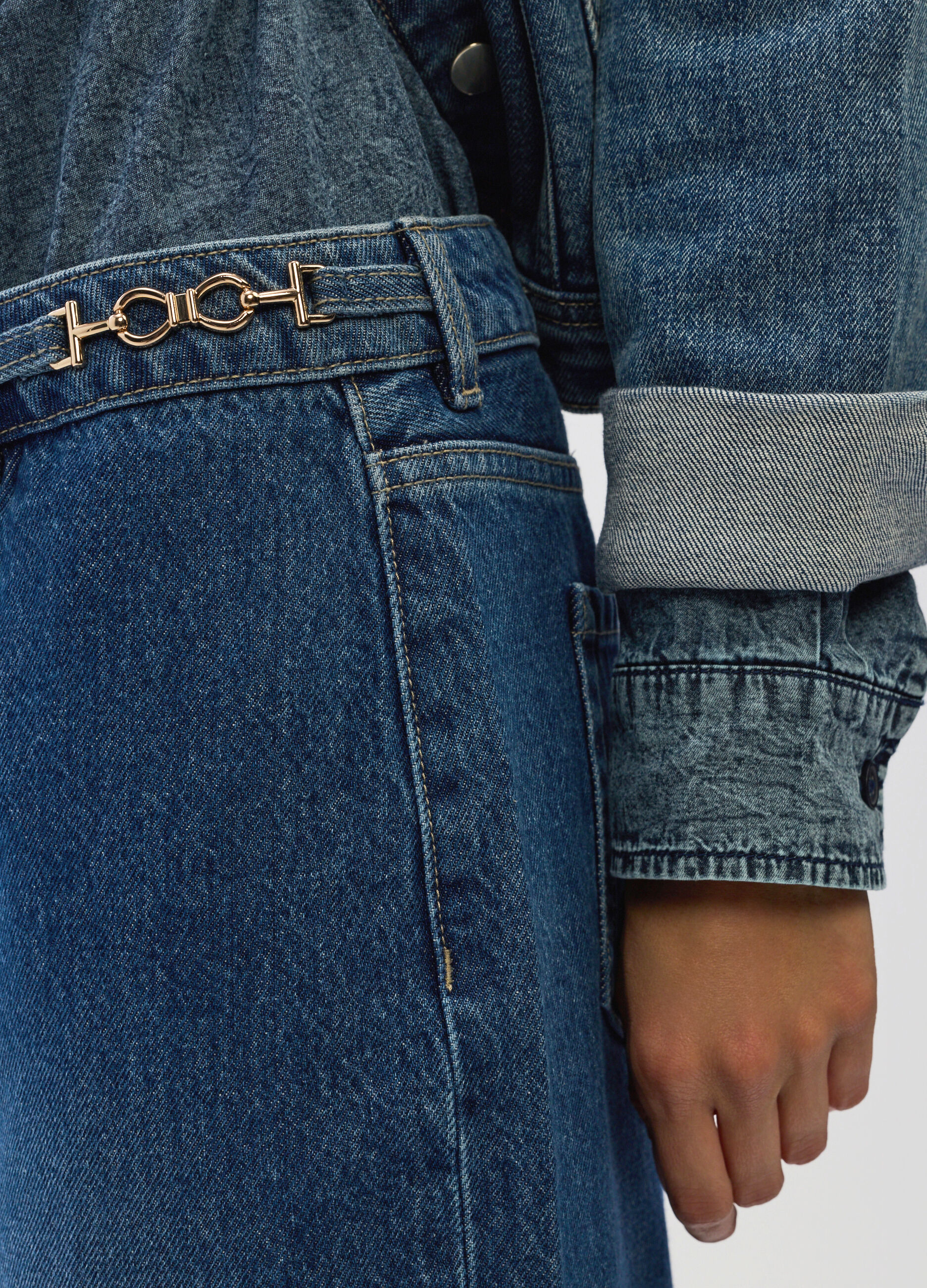 Pantaloni Straight Fit in denim di puro cotone donna_3