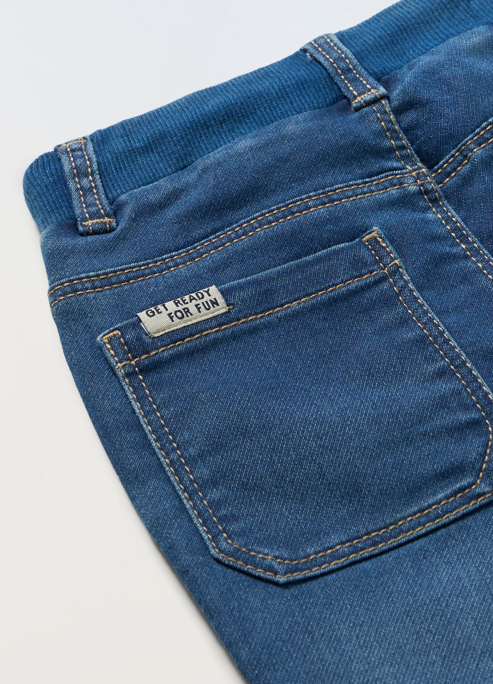 Jogger in denim di misto cotone neonato_1