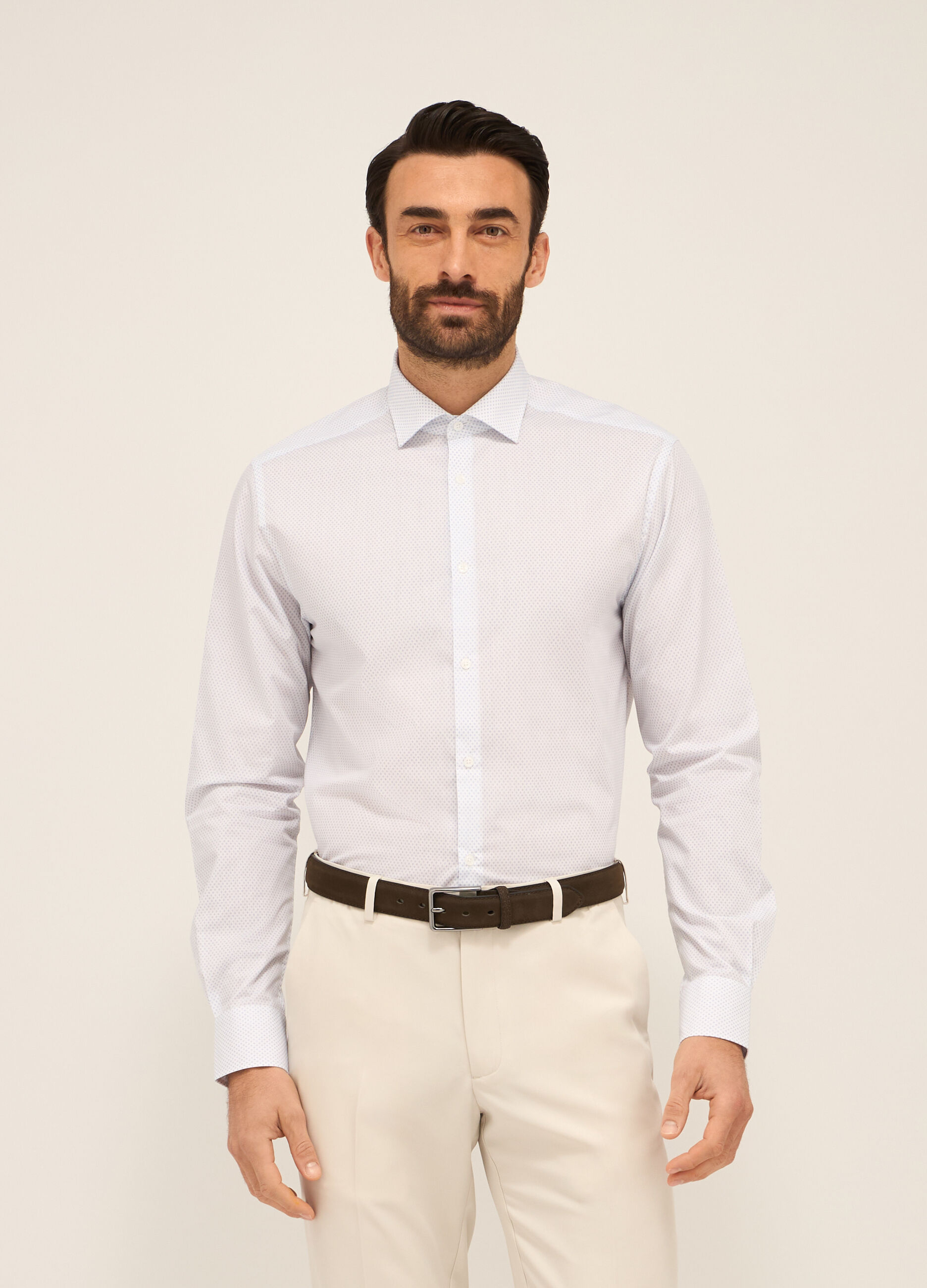Camicia slim fit in misto cotone a fantasia uomo_0