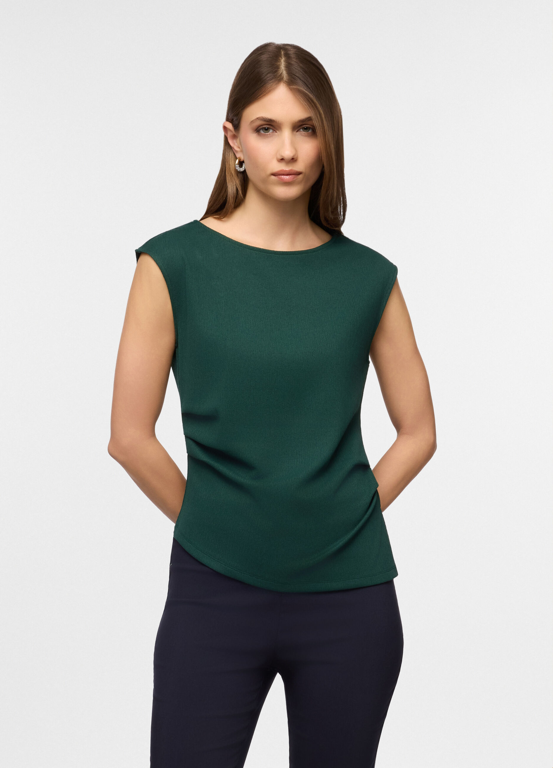 Canotta girocollo in crinkle stretch donna_0