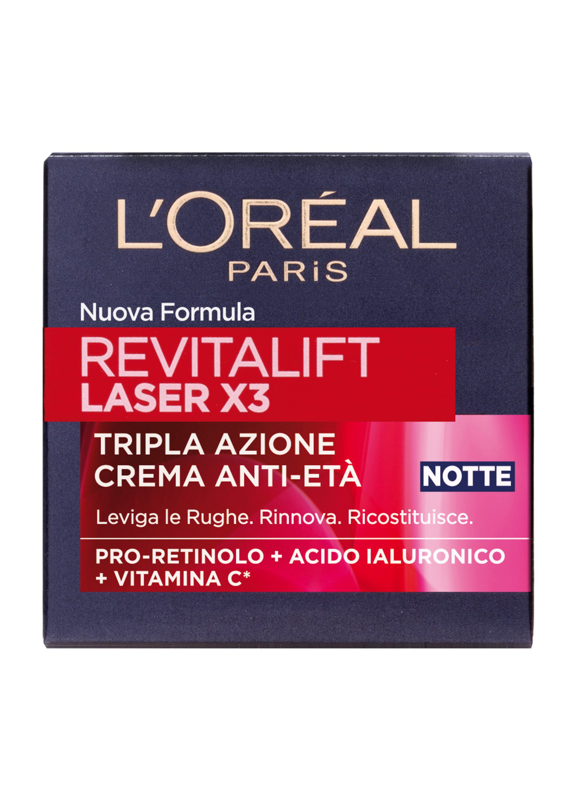 L'Oréal Paris Crema Viso Notte Revitalift Laser X3, Azione Antirughe Anti-Età con Acido Ialuronico e Pro-Xylane, 50 ml._2