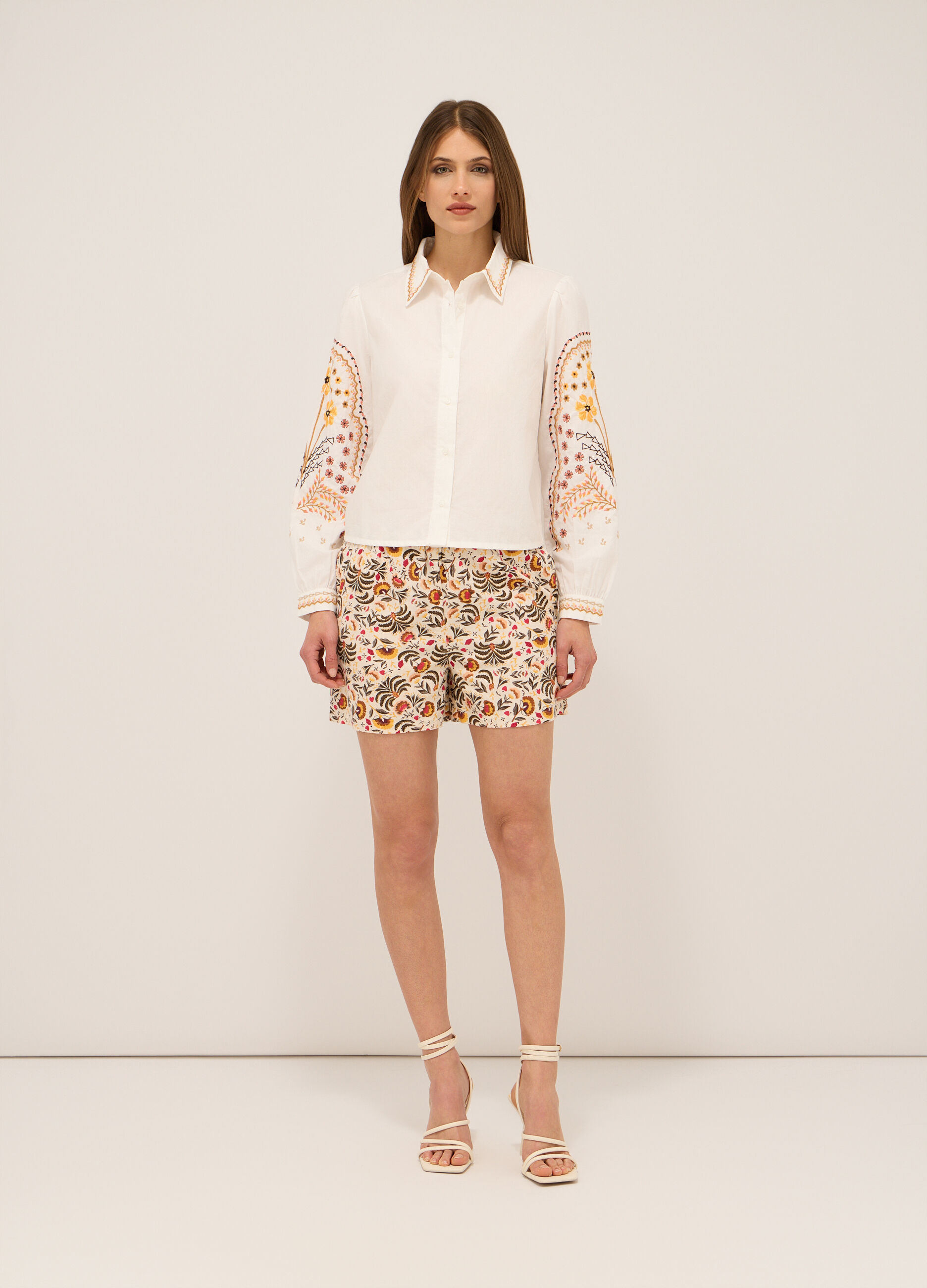 Shorts misto lino con stampa donna_0
