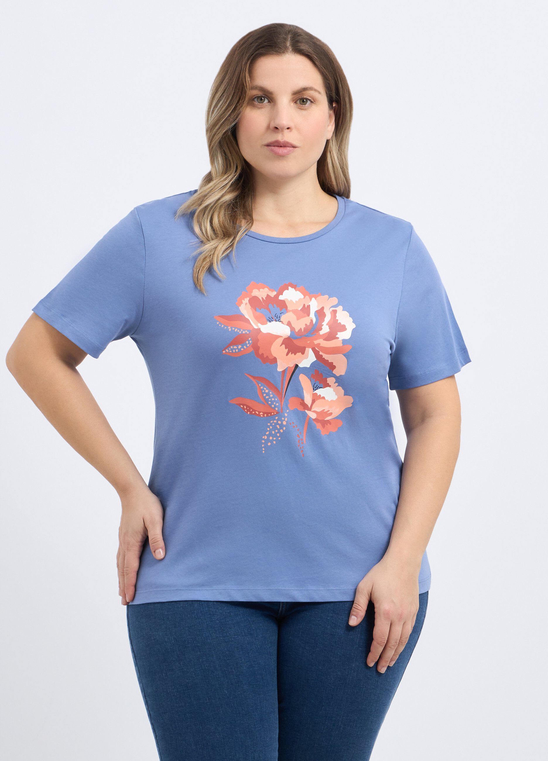 T-shirt in puro cotone con stampa donna curvy_0