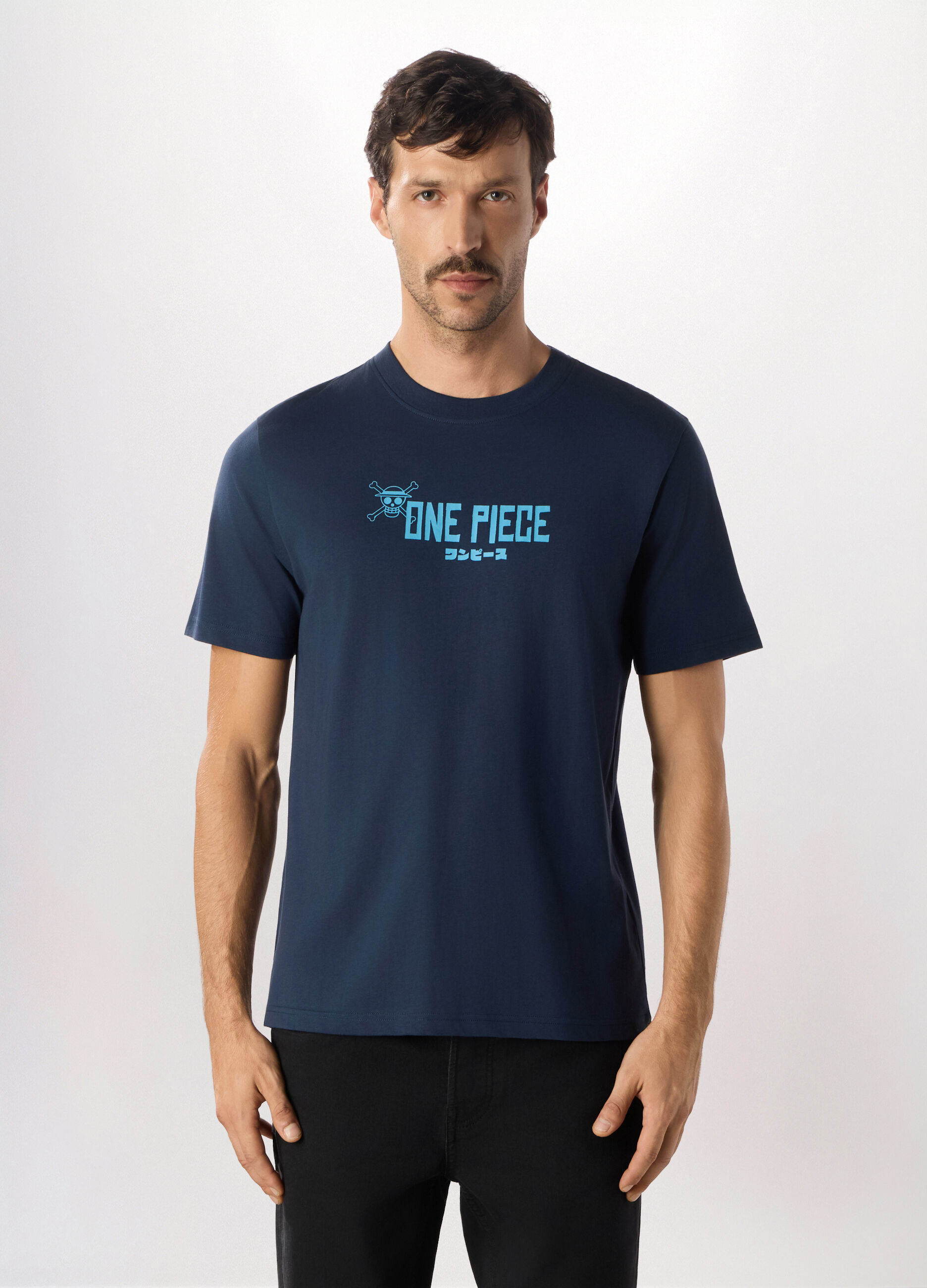 T-shirt girocollo con stampa One Piece in cotone uomo_0