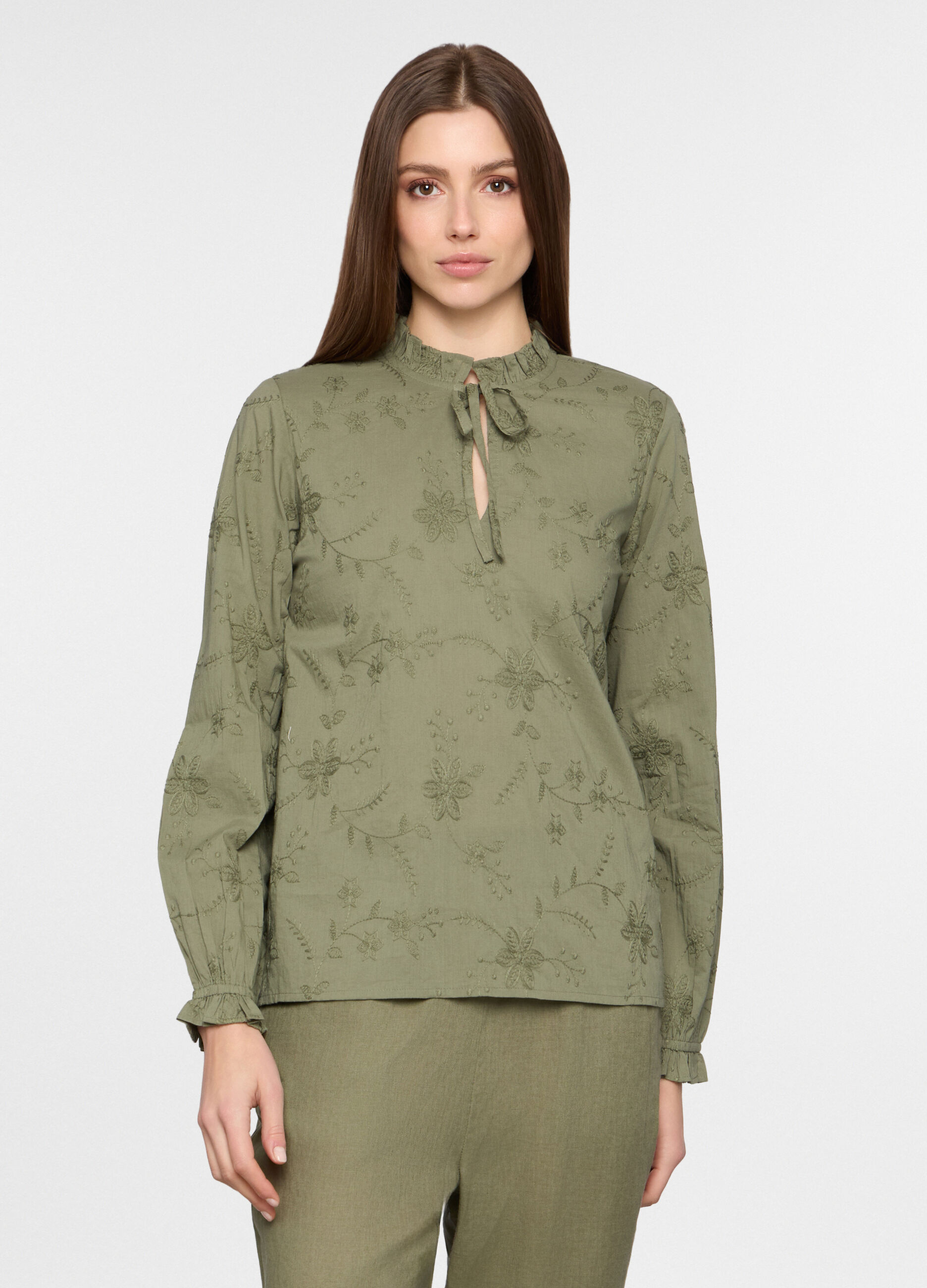 Blusa regular fit con scollo a goccia in puro cotone donna_0