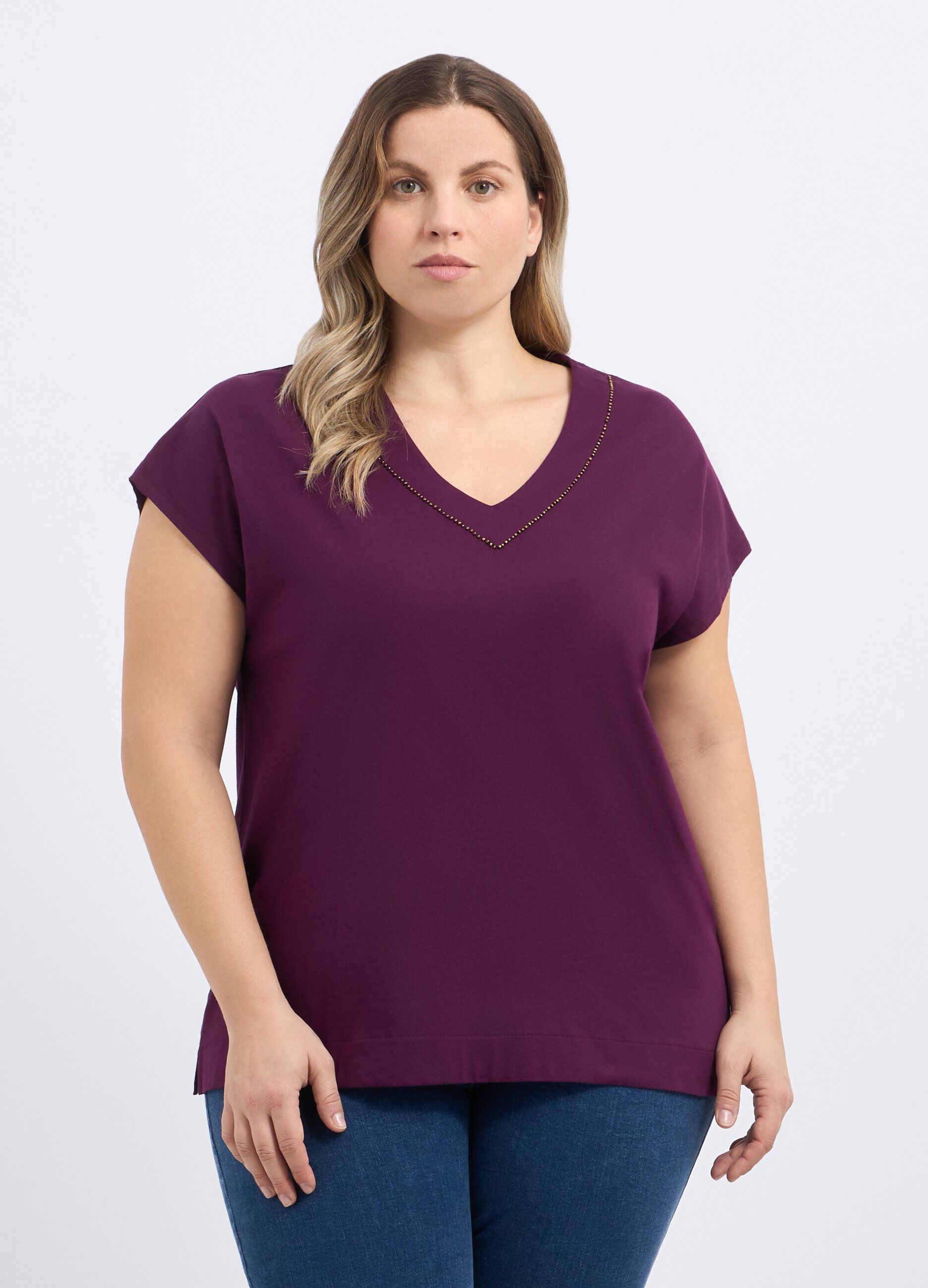 T-shirt in puro cotone a maniche corte donna curvy_0