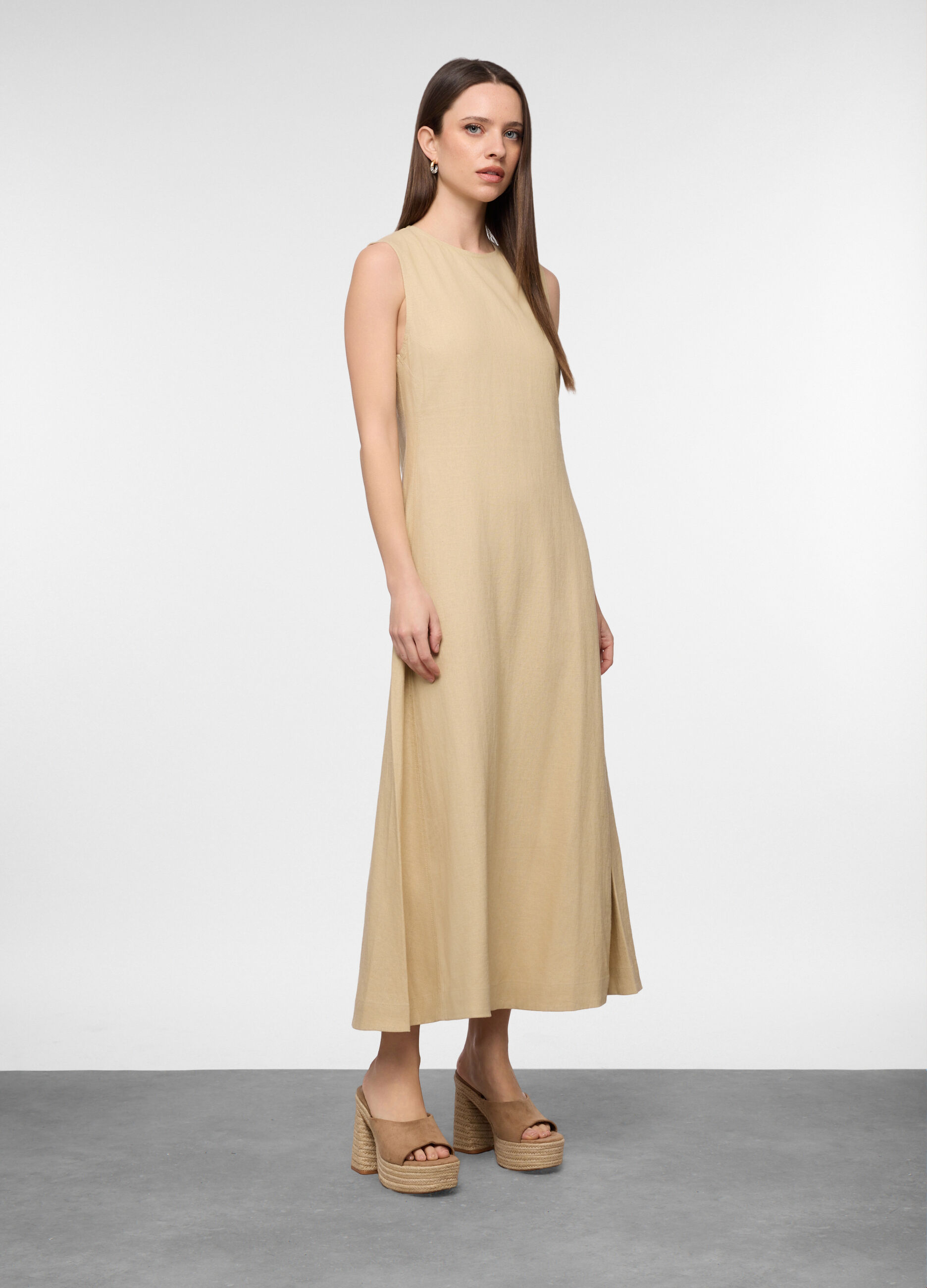 Vestito lungo misto lino donna_0